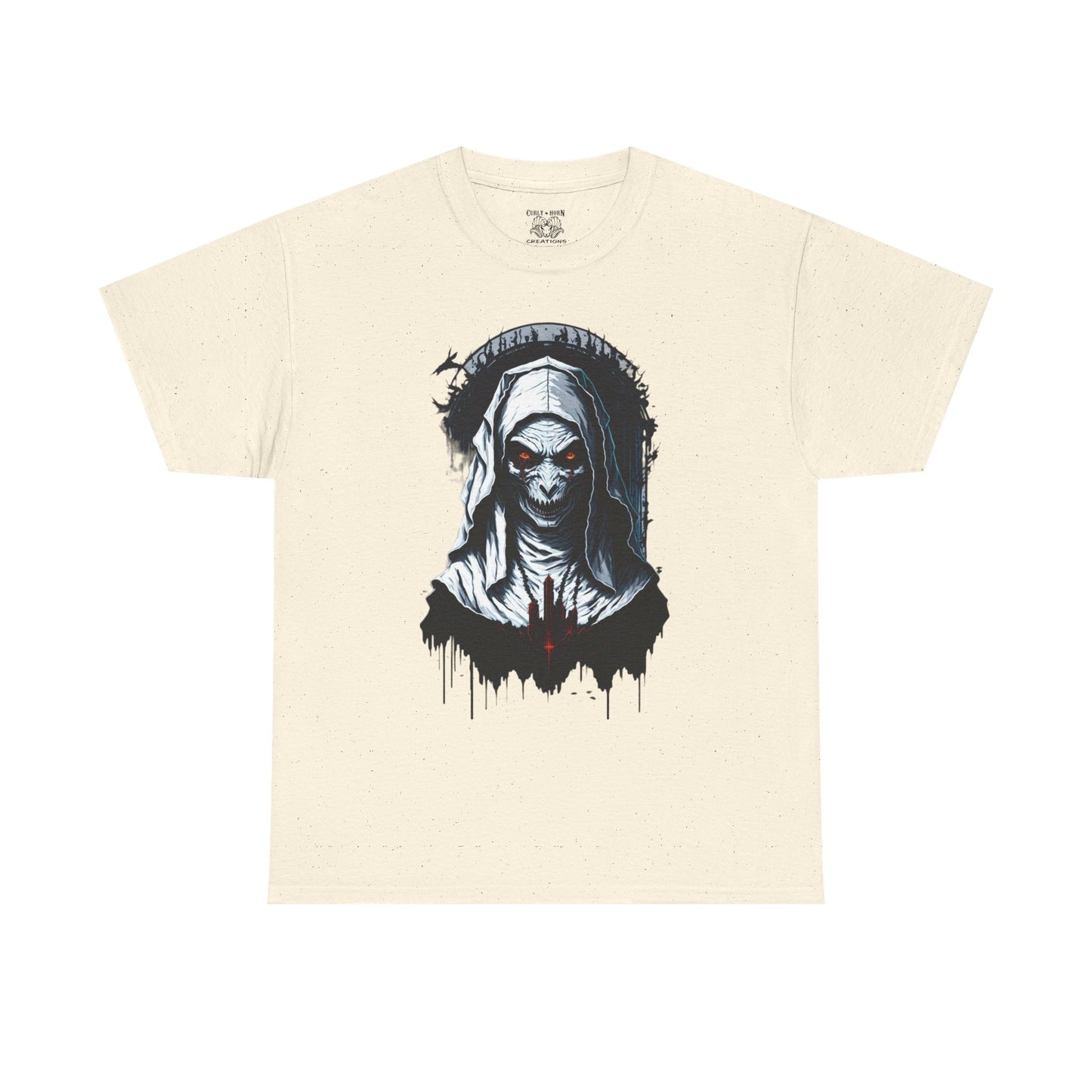 Spooky Graphic Nun Tee, Unisex Heavy Cotton Tee, Halloween Outfit, Horror Lover Gift, Dark Art T-Shirt, Unique Style Tee