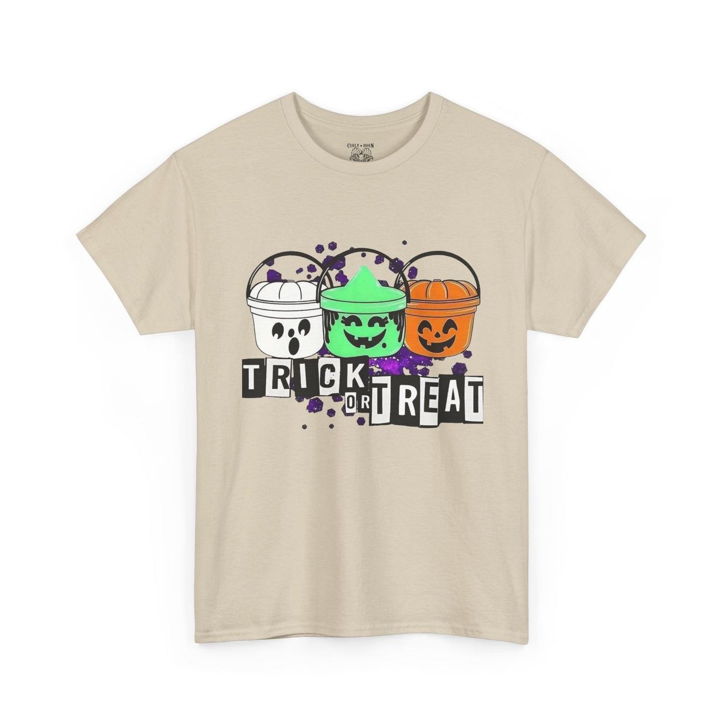 Halloween Bucket Unisex Heavy Cotton Tee, Trick or Treat Shirt, Spooky Vibes Apparel, Fall Festival T-shirt, Trick or Treat Costume Top