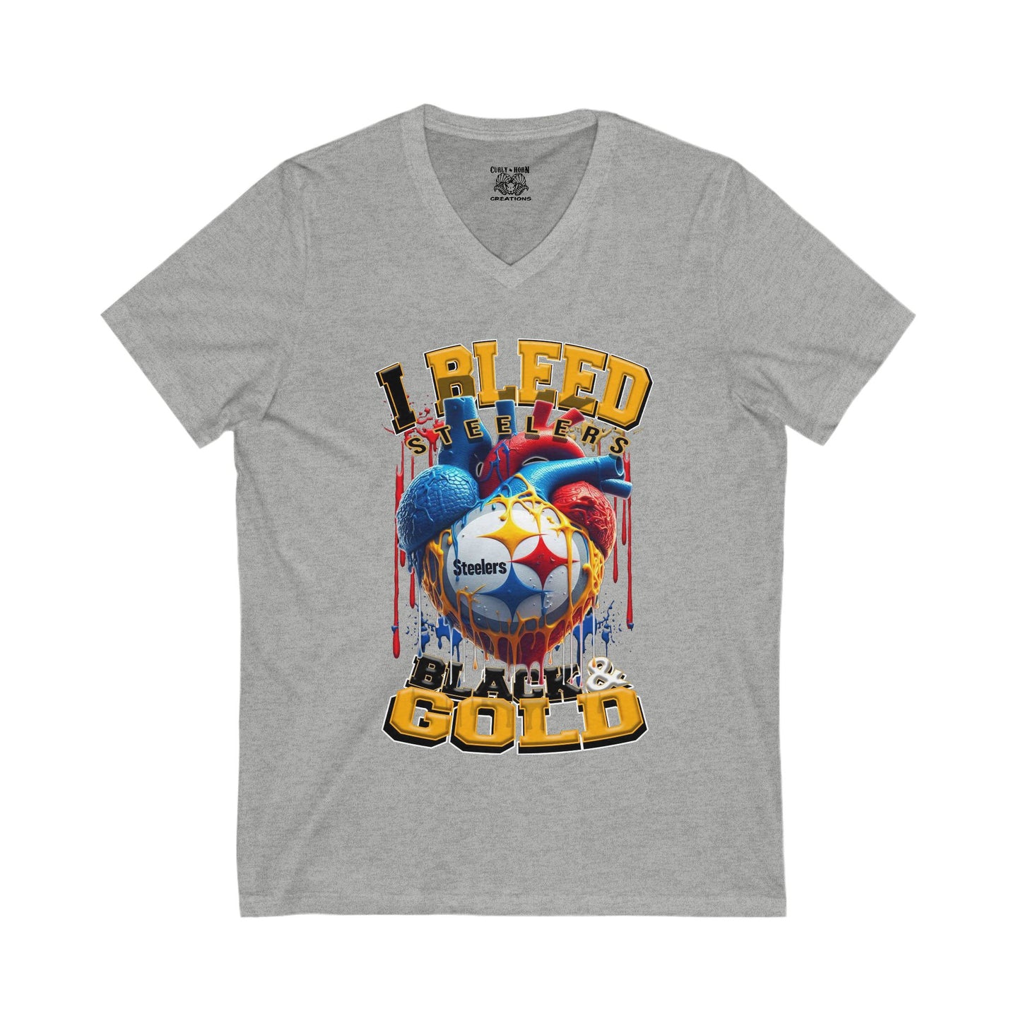 Steelers Football Fan V-Neck Tee - I Bleed Black & Gold, Fan Gear, Unisex Shirt, Gift for Sports Lovers, Tailgate Shirt, Game Day Apparel