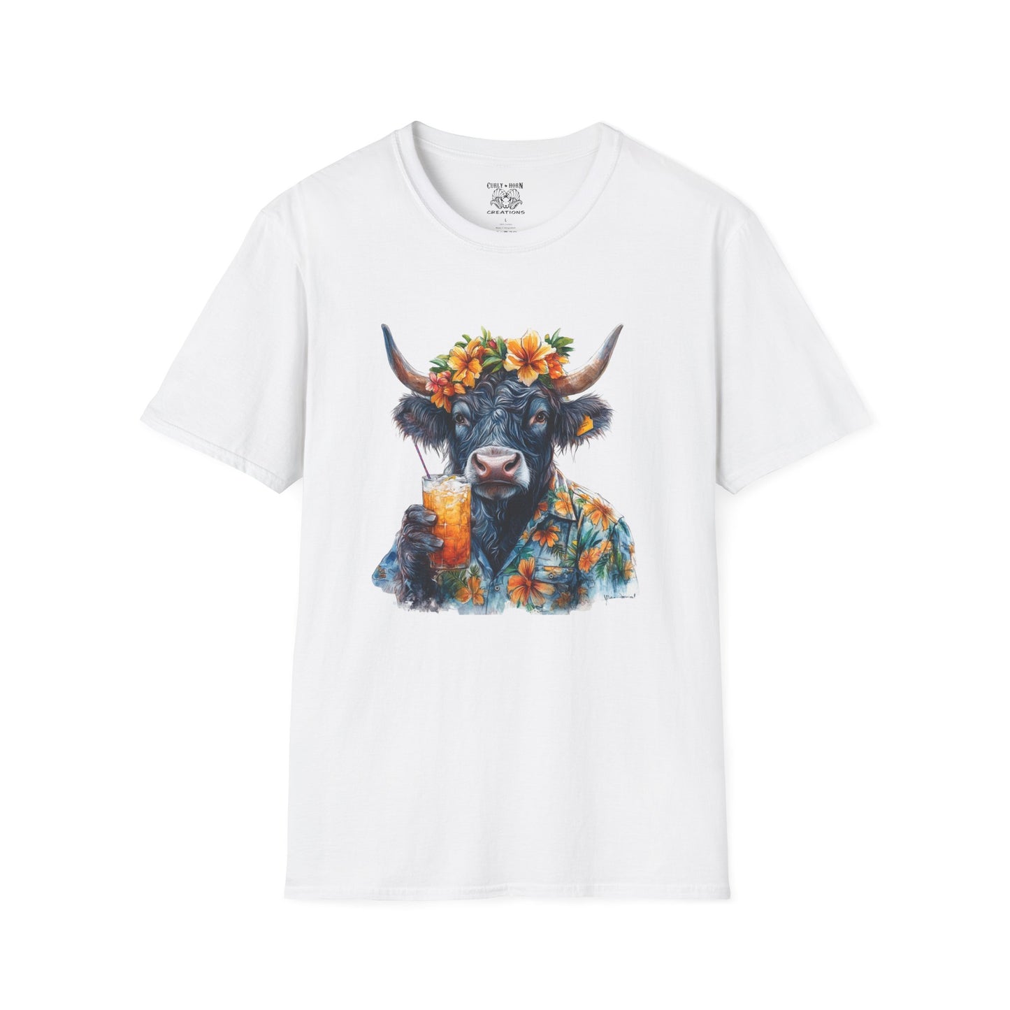 Tropical Cow T-Shirt, Summer Vibe Tee, Fun Graphic Shirt, Unisex Casual Wear, Perfect for Beach Parties, Gift for Cow Lovers