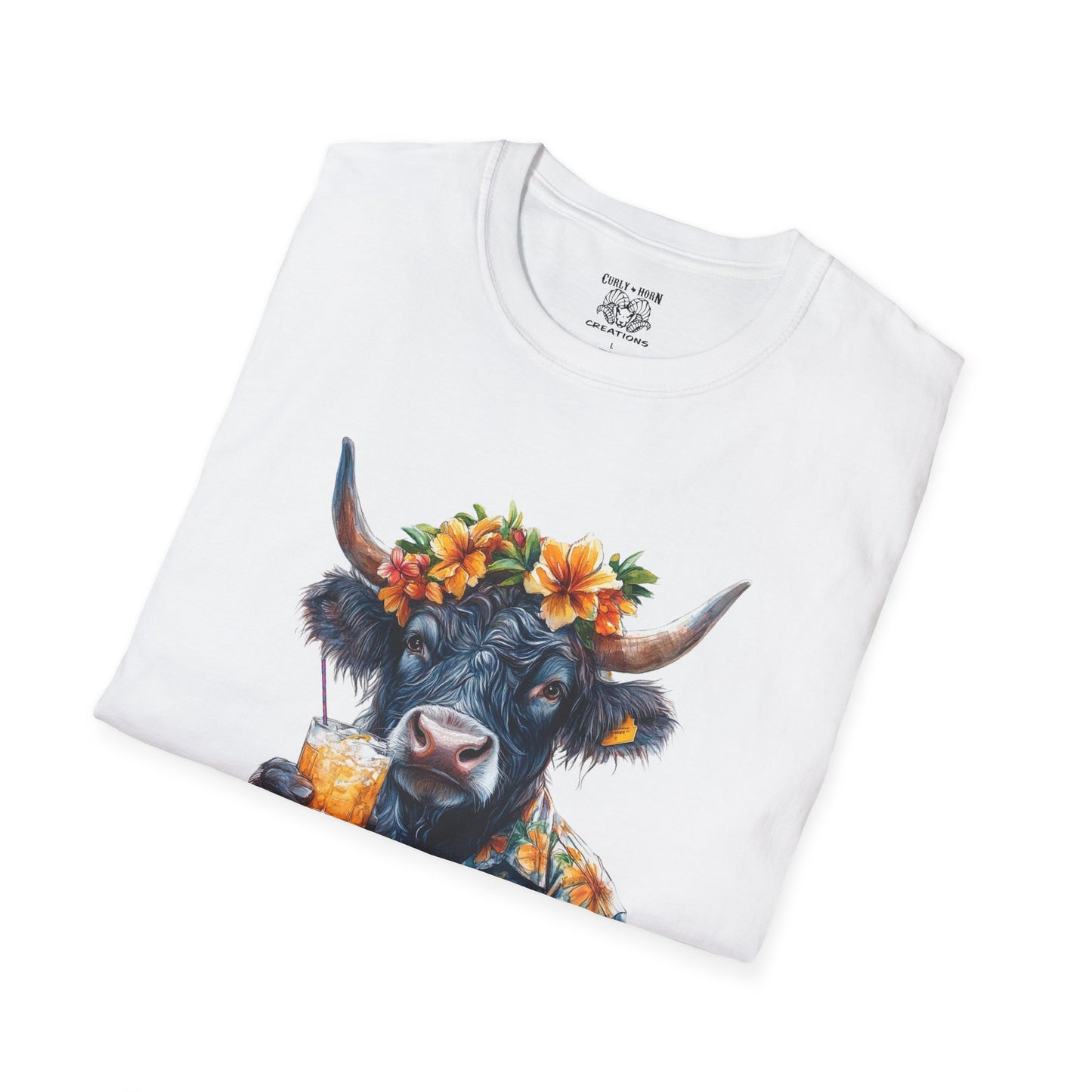 Tropical Cow T-Shirt, Summer Vibe Tee, Fun Graphic Shirt, Unisex Casual Wear, Perfect for Beach Parties, Gift for Cow Lovers