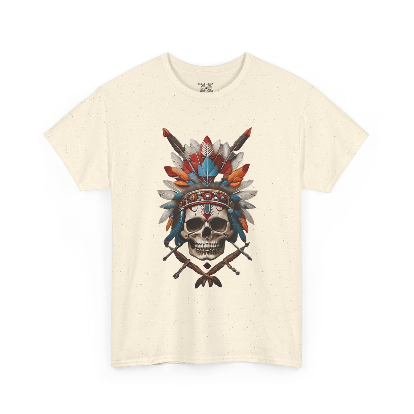 Skull Headdress Unisex Heavy Cotton Tee | Bohemian Style T-Shirt, Festival Wear, Graphic Tee, Gift for Him, Casual Apparel
