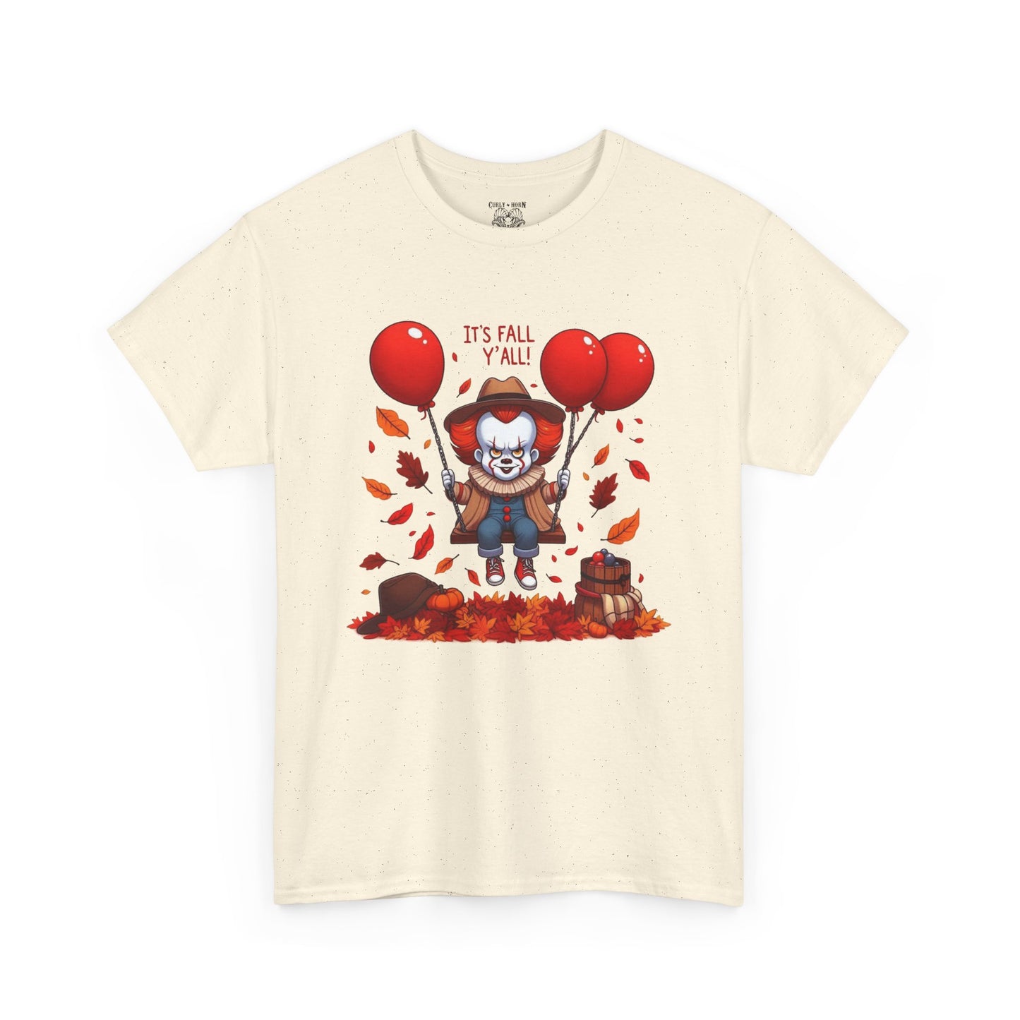 Fall-Themed Pennywise Unisex Heavy Cotton Tee, Autumn Shirt, Halloween Apparel, Seasonal Gift, Cozy Outfit, Fun Fall Fashion