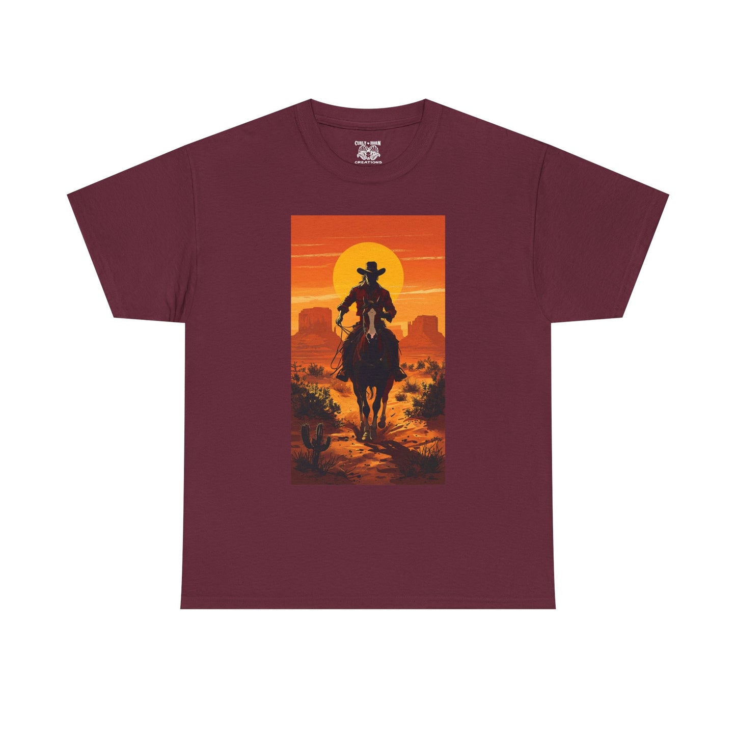 Western Sunset Unisex Heavy Cotton Tee, Cowboy Shirt, Country Music Tee, Gift for Him, Festival Wear, Casual Outfit