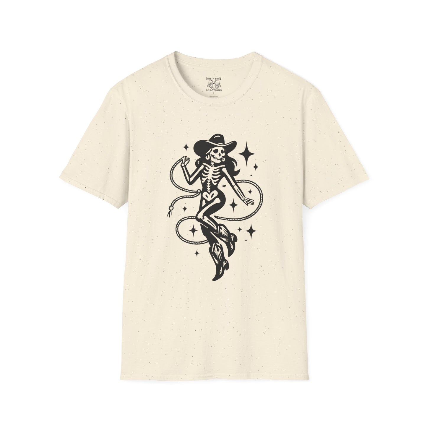 Skeleton Cowgirl T-Shirt, Vintage Halloween Tee, Unisex Graphic Shirt, Casual Outfit, Festival Wear, Spooky Season Apparel