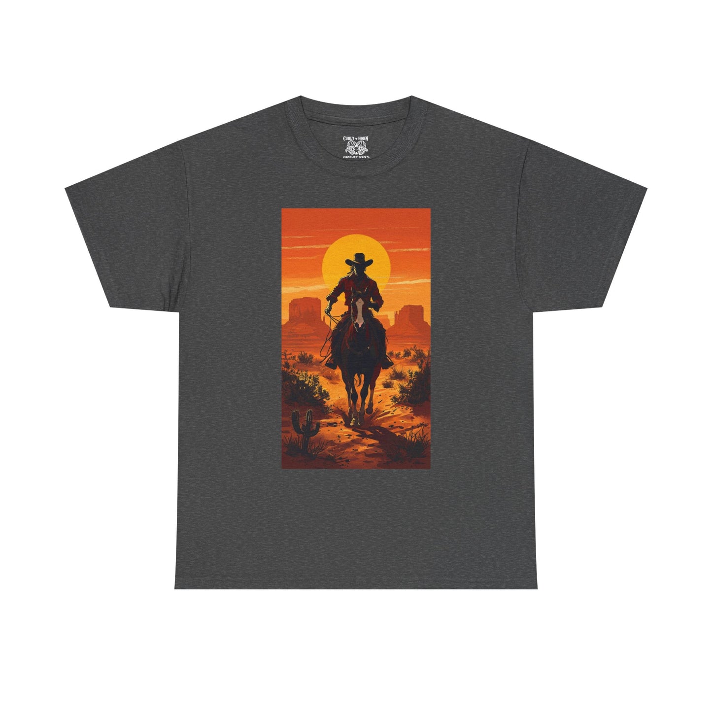 Western Sunset Unisex Heavy Cotton Tee, Cowboy Shirt, Country Music Tee, Gift for Him, Festival Wear, Casual Outfit