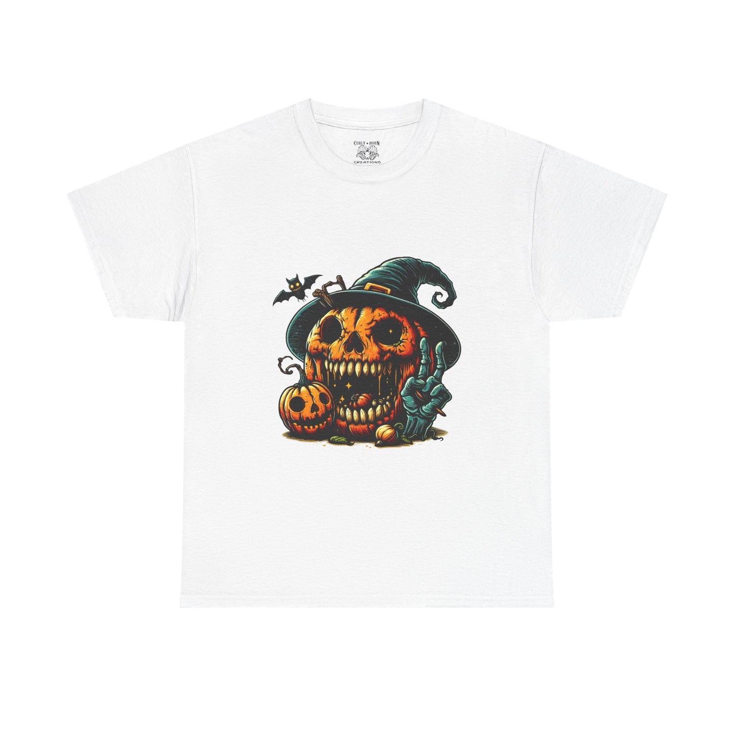 Halloween Skull Pumpkin Unisex Heavy Cotton Tee, Spooky Tee, Pumpkin T-Shirt, Halloween Costume Shirt, Fall Apparel, Gift for Halloween