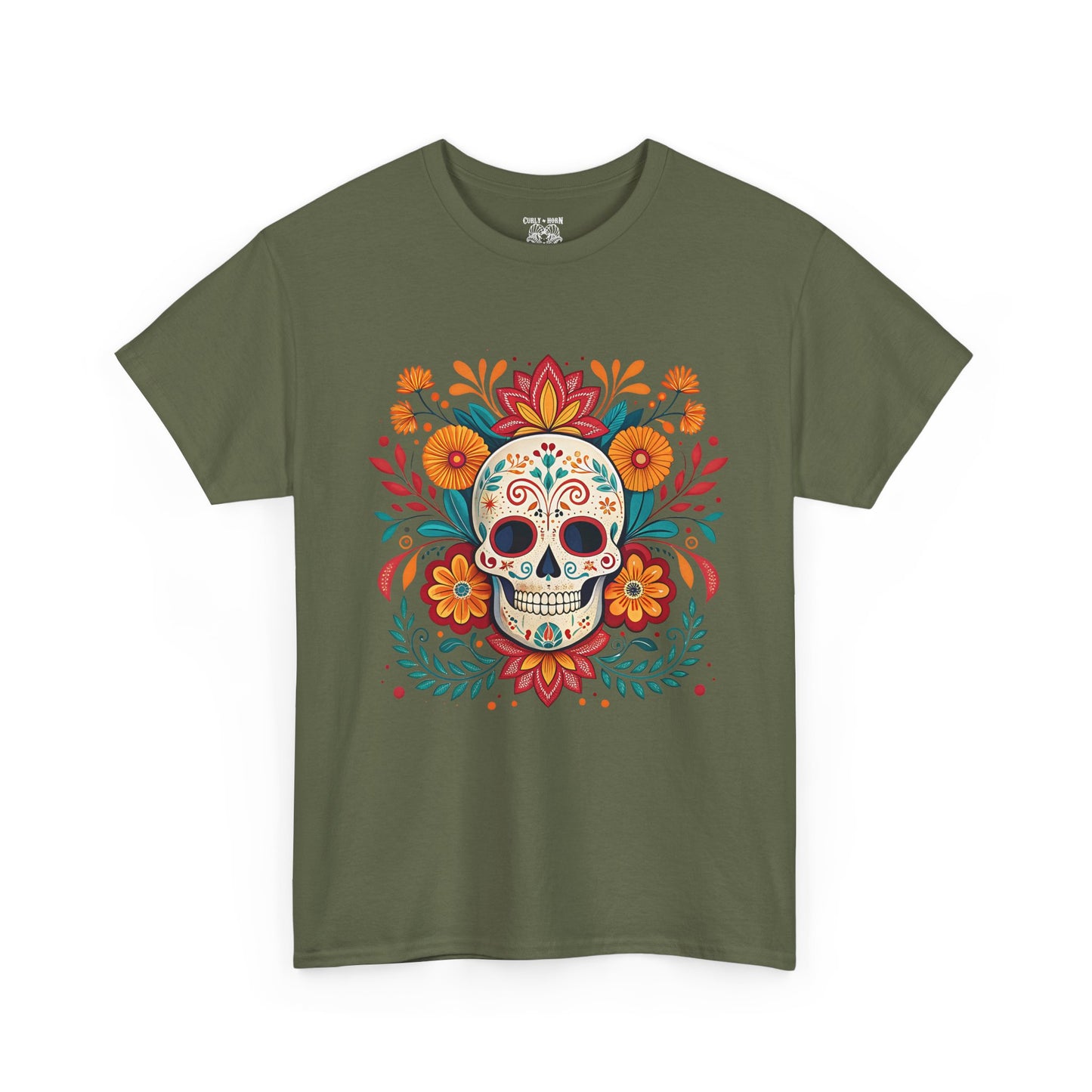Colorful Skull Floral Tee, Day of the Dead Shirt, Unisex Graphic Tee, Casual Wear, Gift for Halloween, Festival Attire