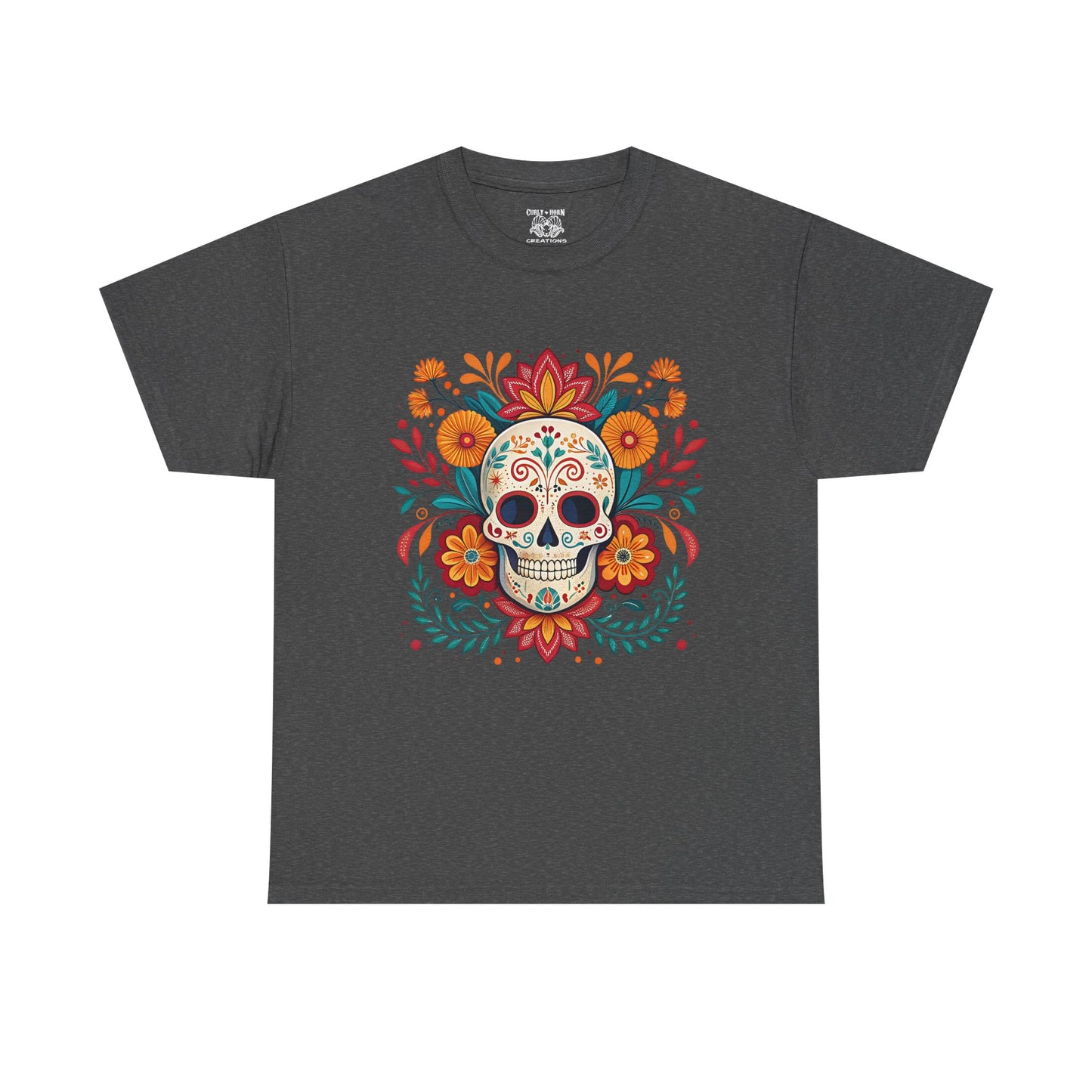 Colorful Skull Floral Tee, Day of the Dead Shirt, Unisex Graphic Tee, Casual Wear, Gift for Halloween, Festival Attire