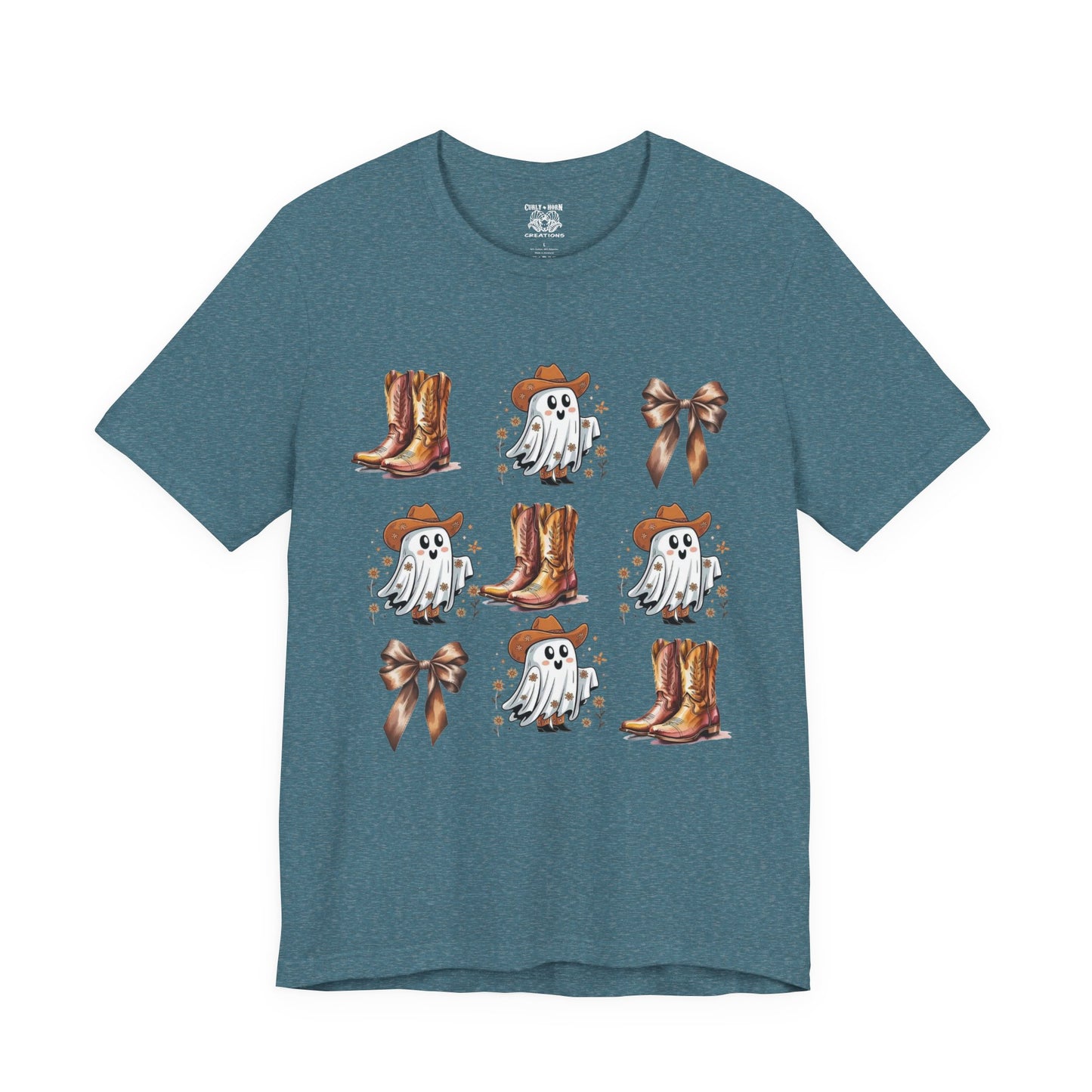 Ghostly Cowboy Tee, Fun Unisex Tee, Halloween Shirt, Country Style Tee, Ghosts and Boots Design, Casual Wear