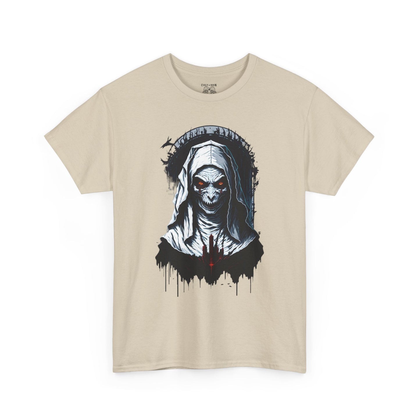 Spooky Graphic Nun Tee, Unisex Heavy Cotton Tee, Halloween Outfit, Horror Lover Gift, Dark Art T-Shirt, Unique Style Tee