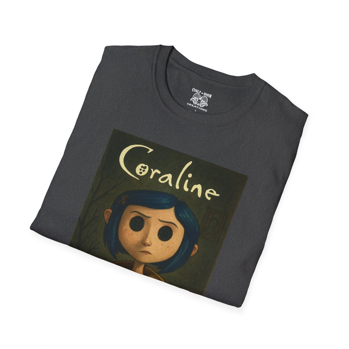 Coraline-Inspired Unisex Softstyle T-Shirt, Cute Graphic Tee, Movie Merch, Unique Gift, Retro Style, Horror Fans, Birthday Present