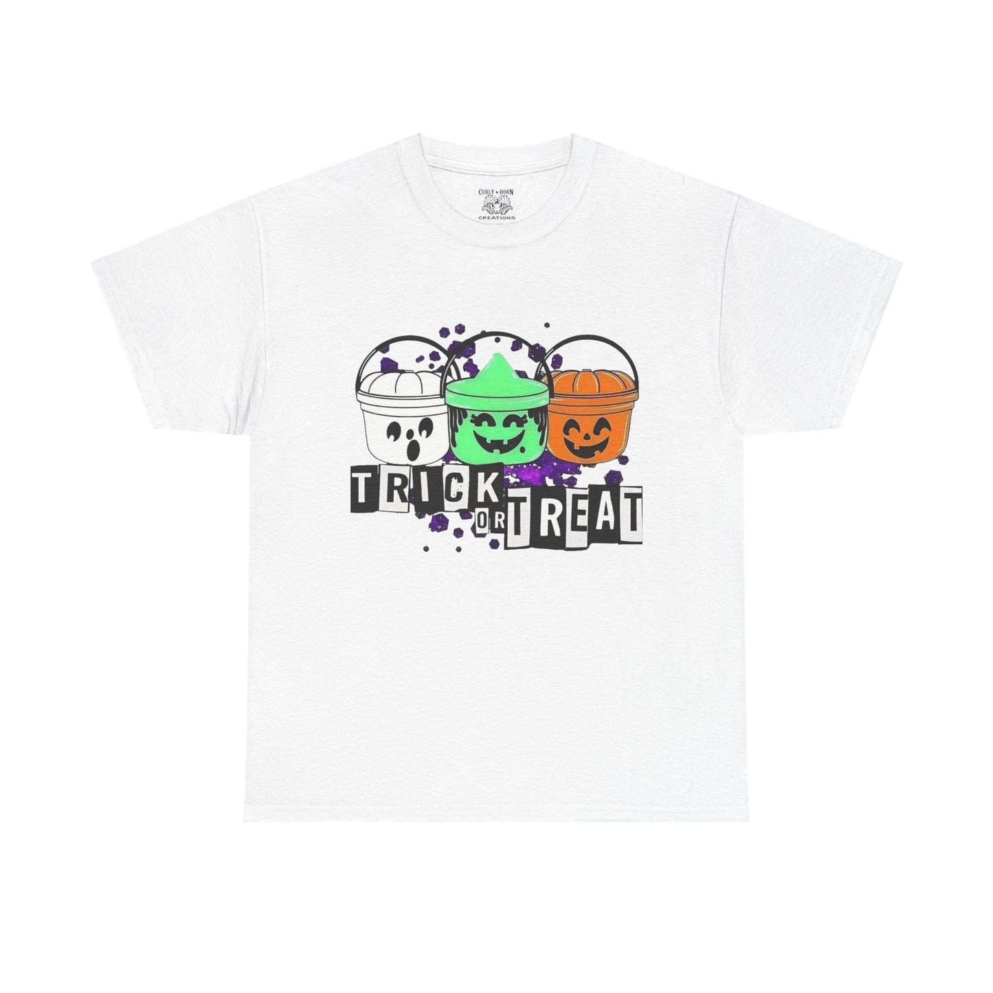 Halloween Bucket Unisex Heavy Cotton Tee, Trick or Treat Shirt, Spooky Vibes Apparel, Fall Festival T-shirt, Trick or Treat Costume Top