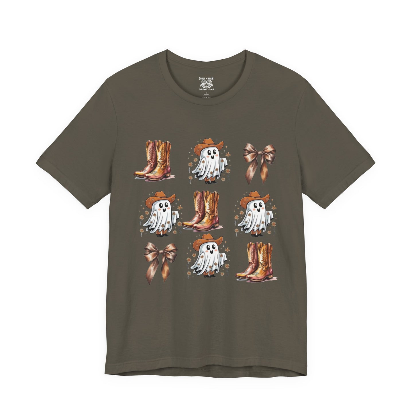 Ghostly Cowboy Tee, Fun Unisex Tee, Halloween Shirt, Country Style Tee, Ghosts and Boots Design, Casual Wear