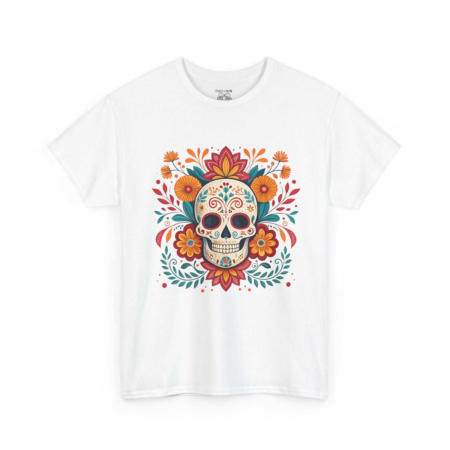 Colorful Skull Floral Tee, Day of the Dead Shirt, Unisex Graphic Tee, Casual Wear, Gift for Halloween, Festival Attire