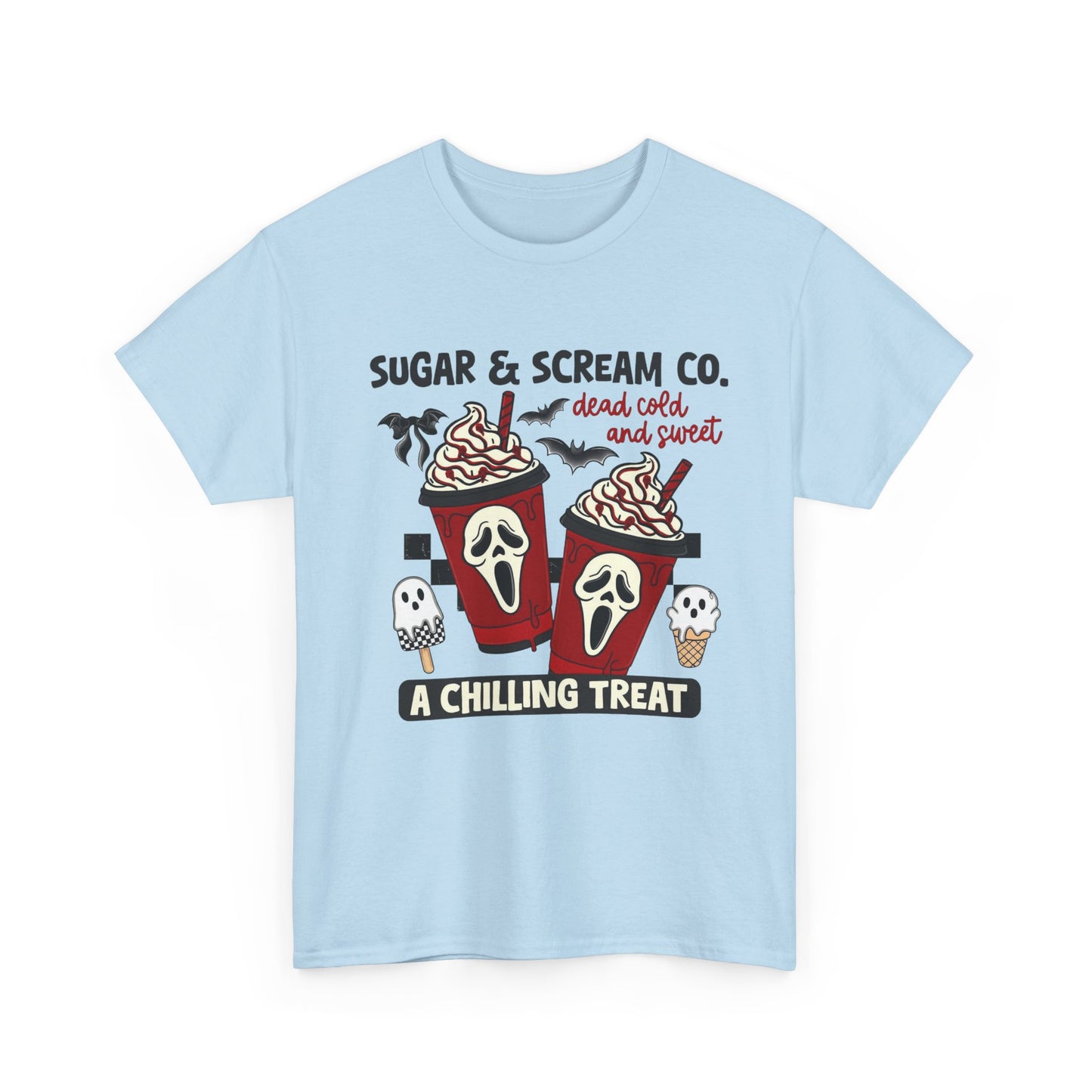 Sugar & Scream Co. Unisex Tee - A Chilling Treat, Halloween T-Shirt, Cute Cafe Shirt, Ghostly Graphic Tee, Sweet Treats Apparel