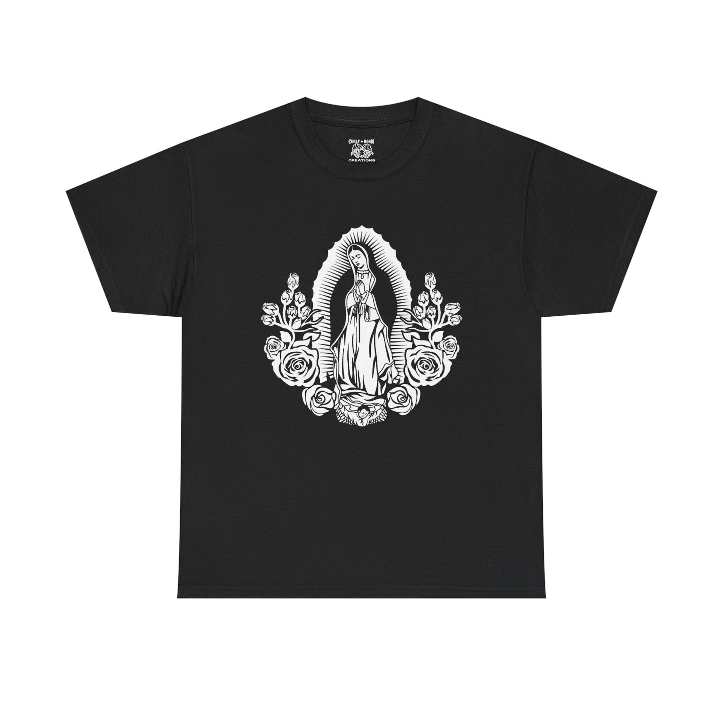 Religious Virgen De Guadalupe Tee, Unisex Heavy Cotton Tee, Vintage Spiritual Shirt, Casual Faith Apparel, Everyday Wear