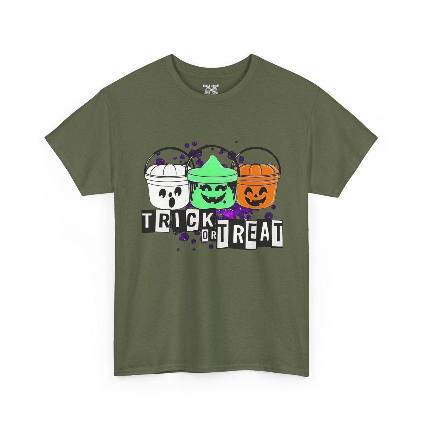 Halloween Bucket Unisex Heavy Cotton Tee, Trick or Treat Shirt, Spooky Vibes Apparel, Fall Festival T-shirt, Trick or Treat Costume Top