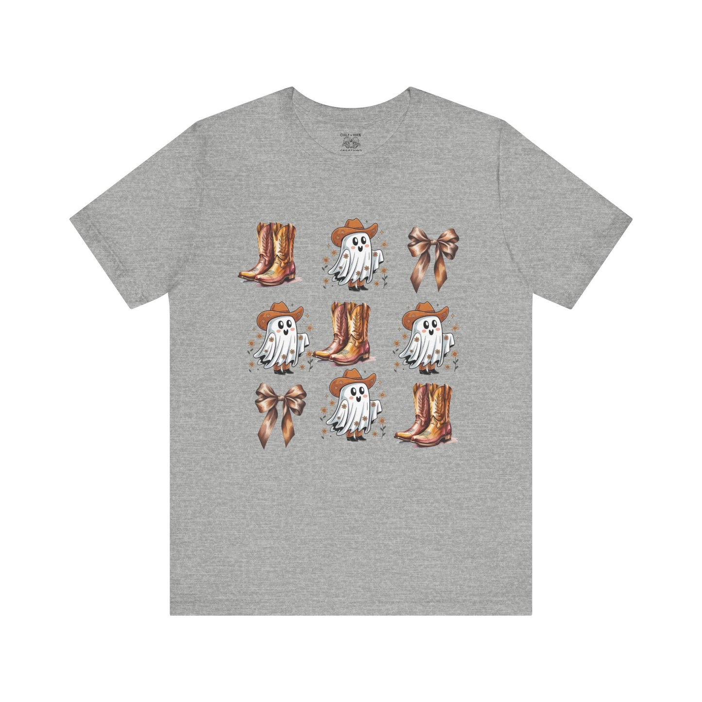 Ghostly Cowboy Tee, Fun Unisex Tee, Halloween Shirt, Country Style Tee, Ghosts and Boots Design, Casual Wear