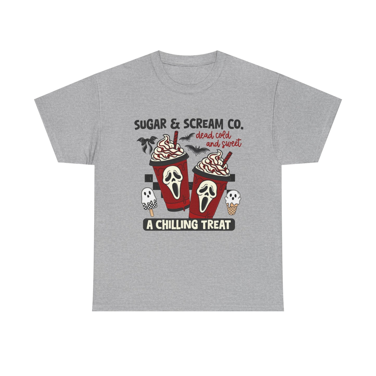 Sugar & Scream Co. Unisex Tee - A Chilling Treat, Halloween T-Shirt, Cute Cafe Shirt, Ghostly Graphic Tee, Sweet Treats Apparel