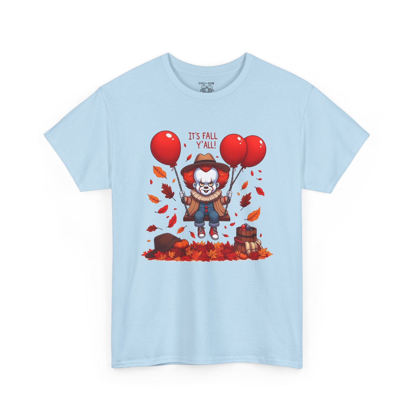 Fall-Themed Pennywise Unisex Heavy Cotton Tee, Autumn Shirt, Halloween Apparel, Seasonal Gift, Cozy Outfit, Fun Fall Fashion