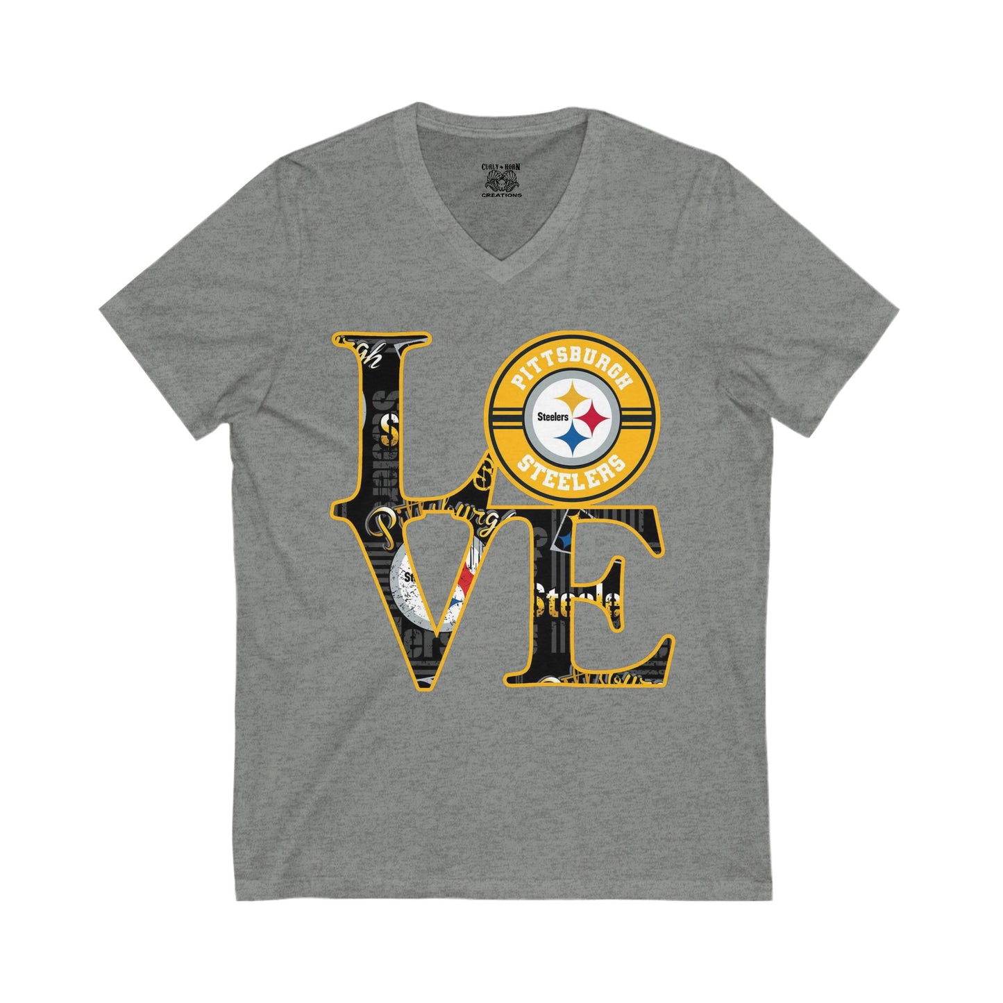 Pittsburgh Steelers Love Tee | Unisex V-Neck Shirt, Sports Apparel, Game Day Outfit, Football Gift, Fan Merchandise