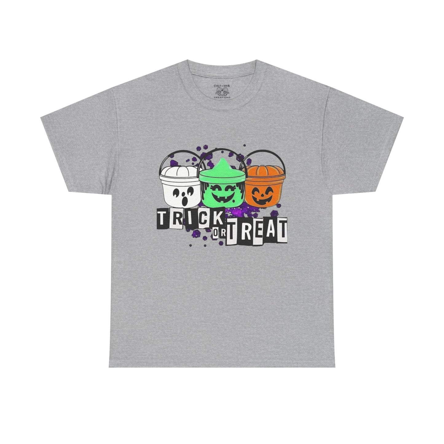 Halloween Bucket Unisex Heavy Cotton Tee, Trick or Treat Shirt, Spooky Vibes Apparel, Fall Festival T-shirt, Trick or Treat Costume Top
