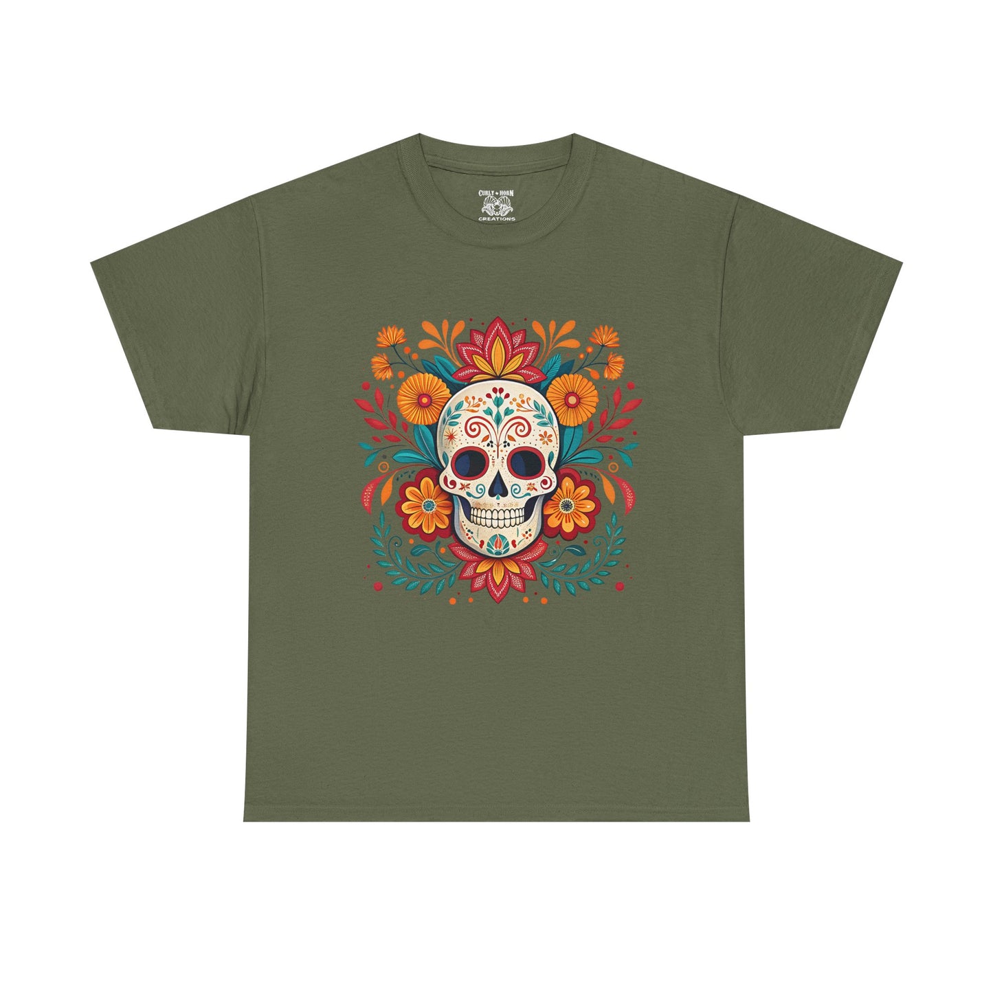 Colorful Skull Floral Tee, Day of the Dead Shirt, Unisex Graphic Tee, Casual Wear, Gift for Halloween, Festival Attire