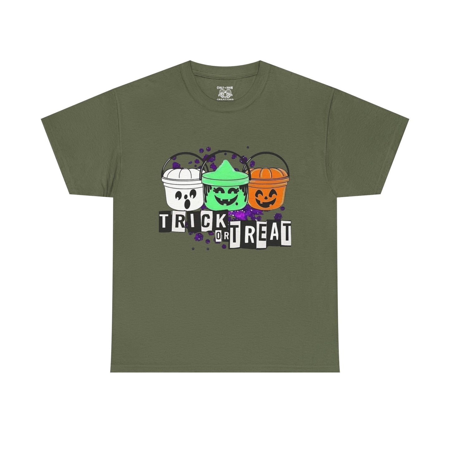 Halloween Bucket Unisex Heavy Cotton Tee, Trick or Treat Shirt, Spooky Vibes Apparel, Fall Festival T-shirt, Trick or Treat Costume Top