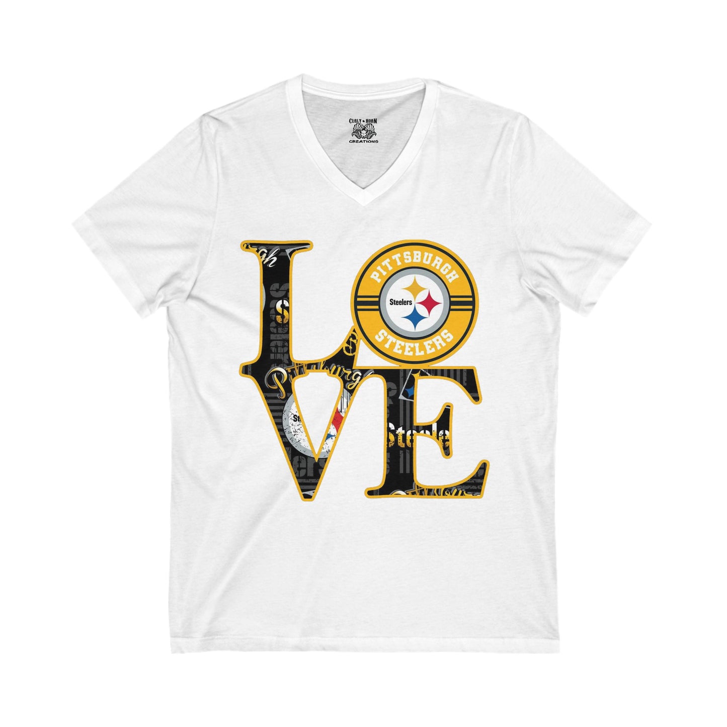Pittsburgh Steelers Love Tee | Unisex V-Neck Shirt, Sports Apparel, Game Day Outfit, Football Gift, Fan Merchandise
