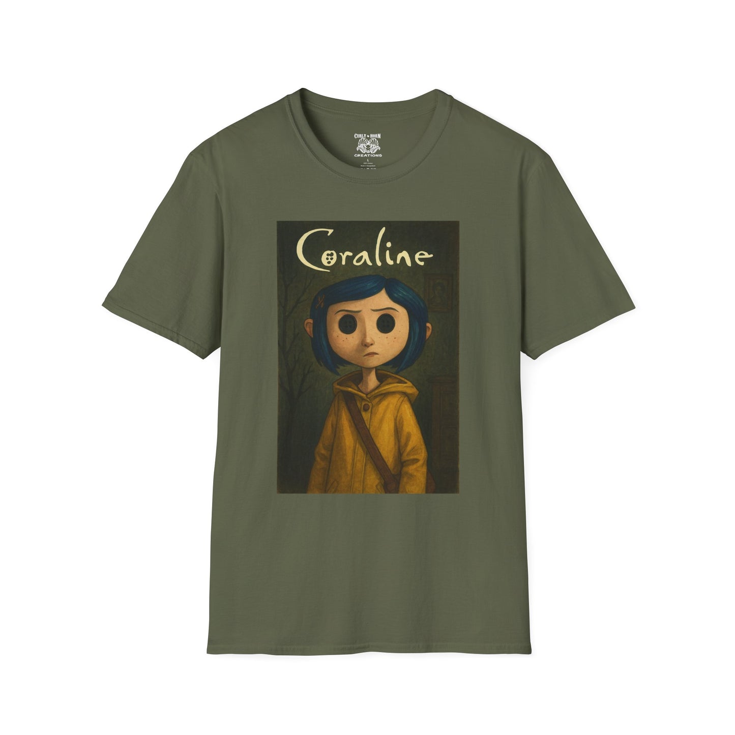 Coraline-Inspired Unisex Softstyle T-Shirt, Cute Graphic Tee, Movie Merch, Unique Gift, Retro Style, Horror Fans, Birthday Present
