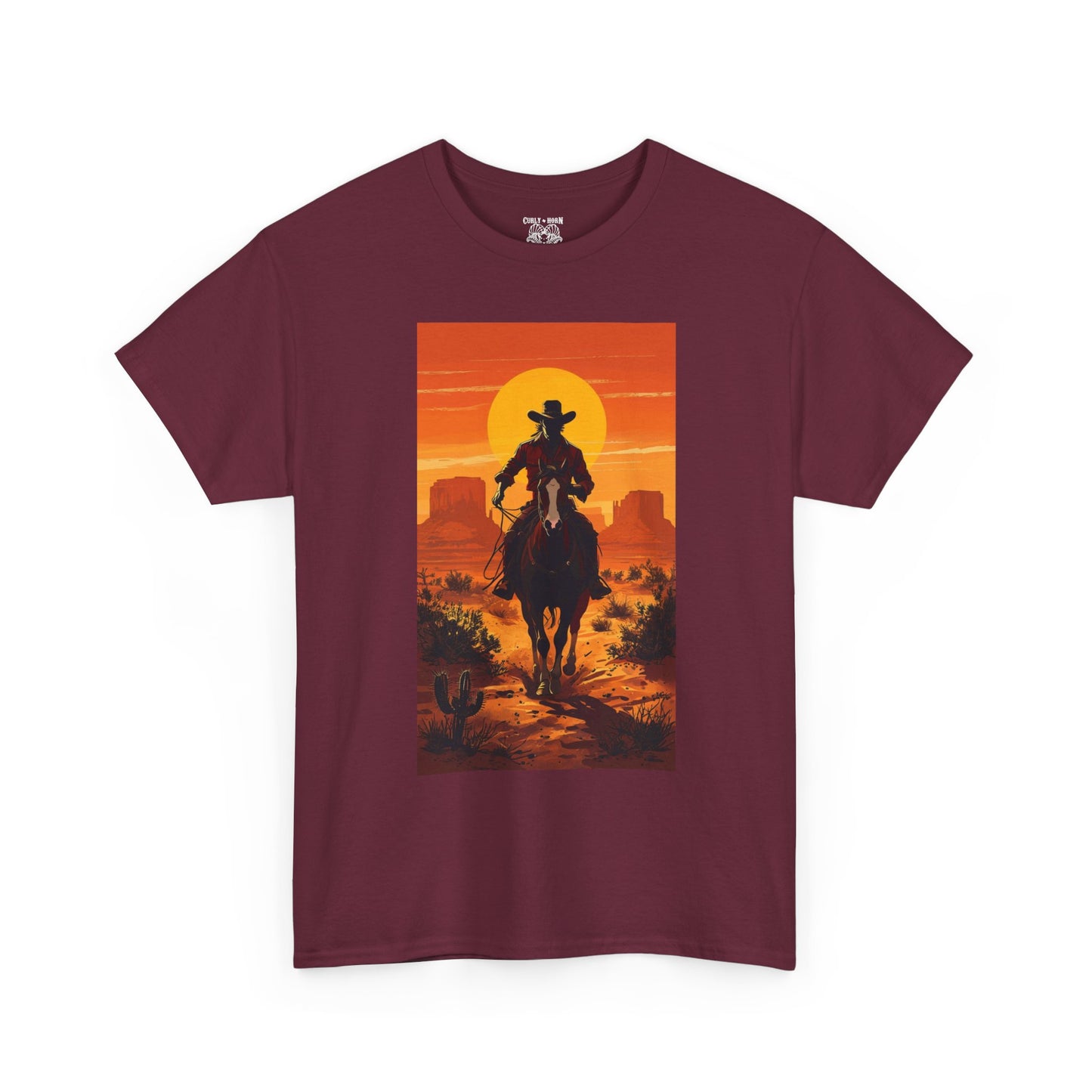 Western Sunset Unisex Heavy Cotton Tee, Cowboy Shirt, Country Music Tee, Gift for Him, Festival Wear, Casual Outfit