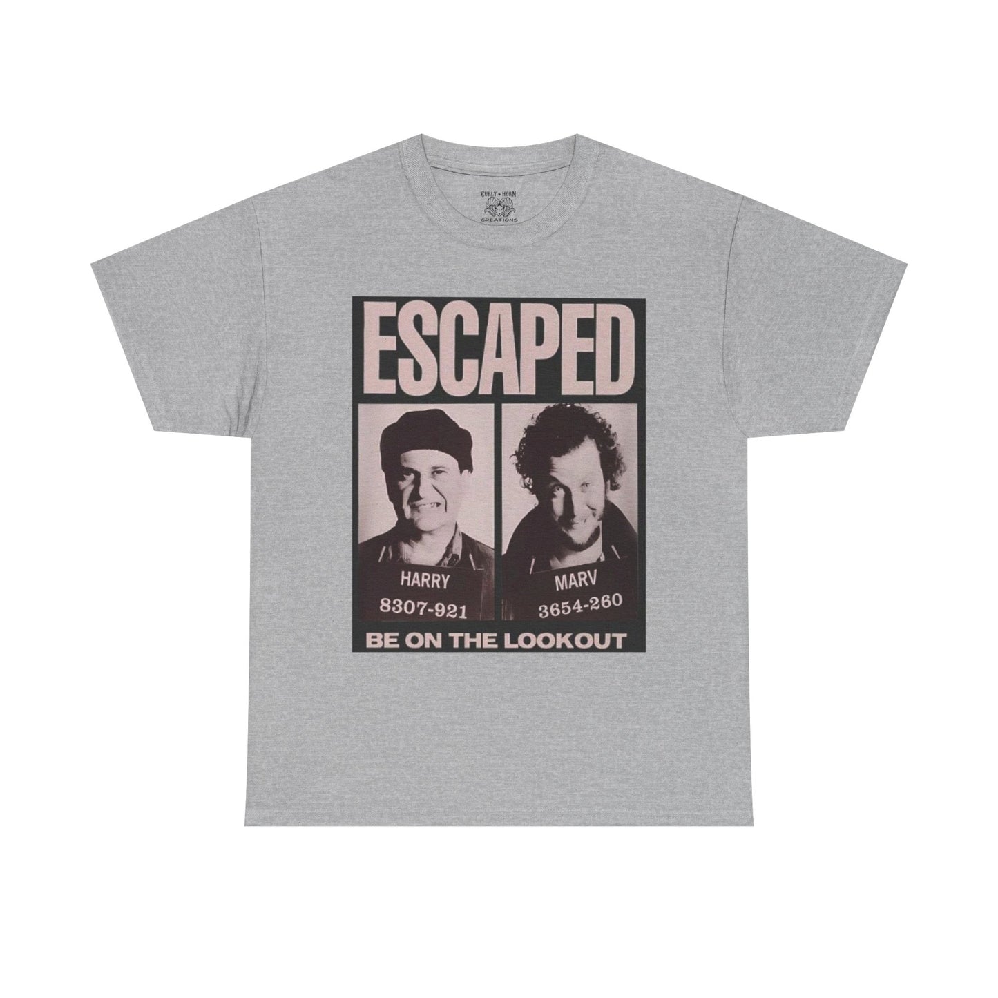 Escaped Mugshot Home Alone Unisex Heavy Cotton Tee | Fun Gift for Fans, Casual Wear, Novelty Tee, Humor Shirt, Movie Lovers