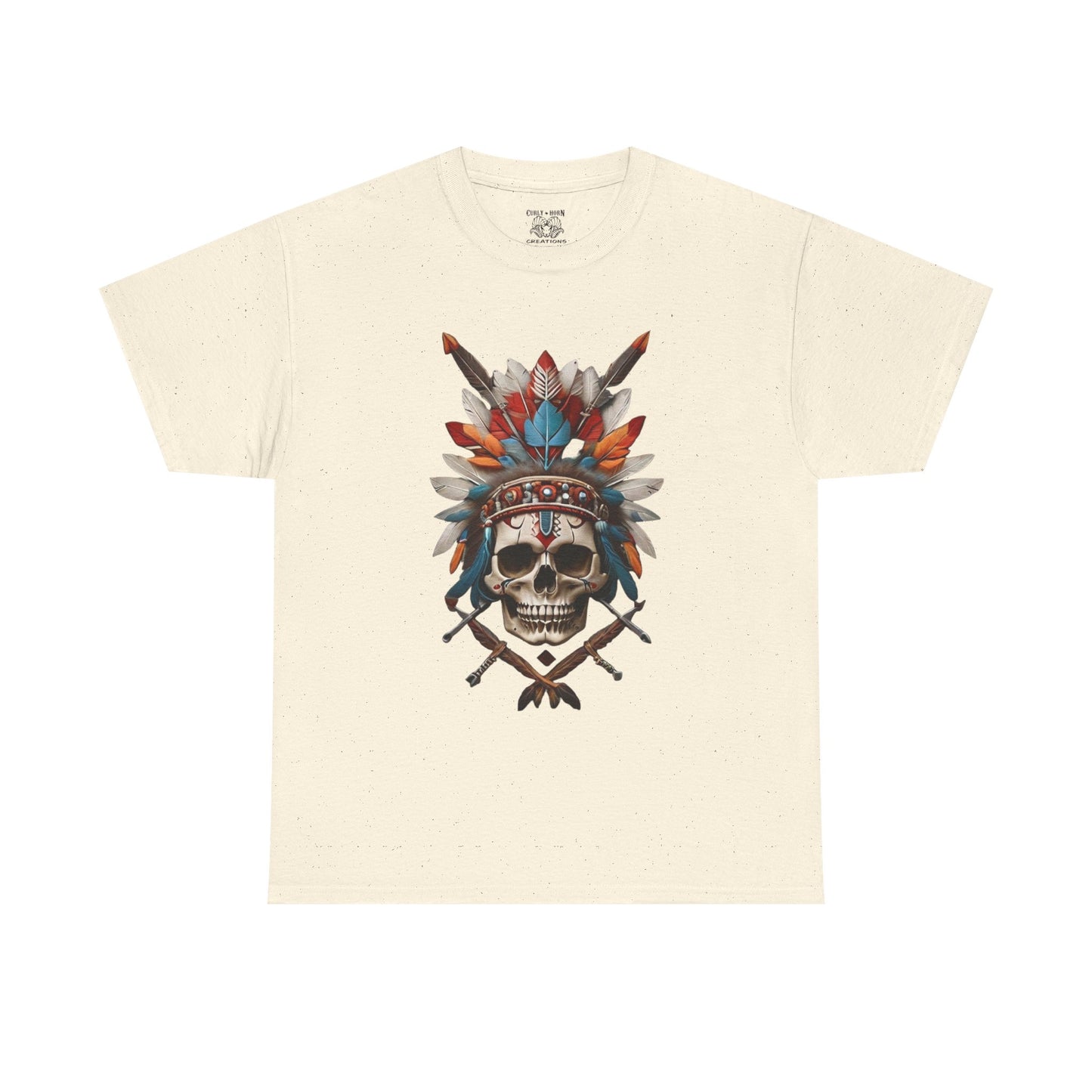 Skull Headdress Unisex Heavy Cotton Tee | Bohemian Style T-Shirt, Festival Wear, Graphic Tee, Gift for Him, Casual Apparel