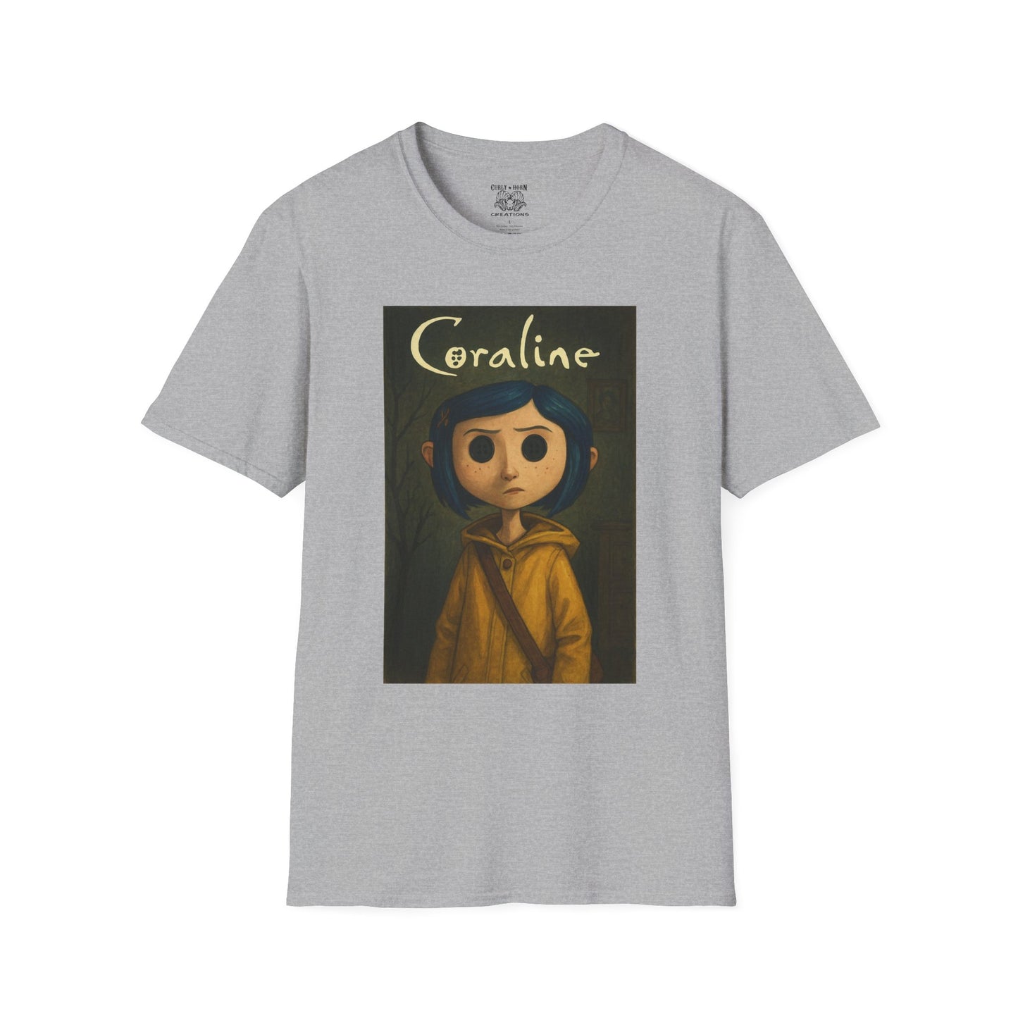 Coraline-Inspired Unisex Softstyle T-Shirt, Cute Graphic Tee, Movie Merch, Unique Gift, Retro Style, Horror Fans, Birthday Present