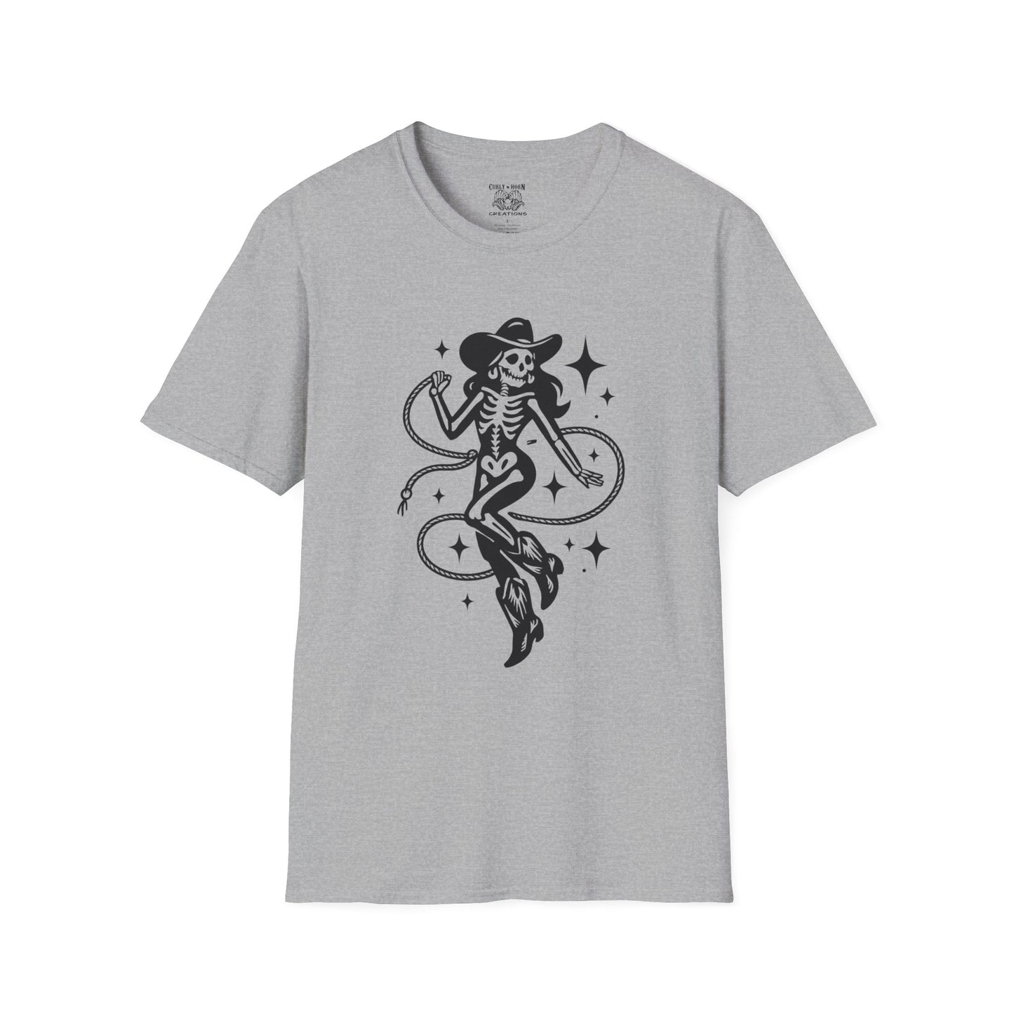 Skeleton Cowgirl T-Shirt, Vintage Halloween Tee, Unisex Graphic Shirt, Casual Outfit, Festival Wear, Spooky Season Apparel