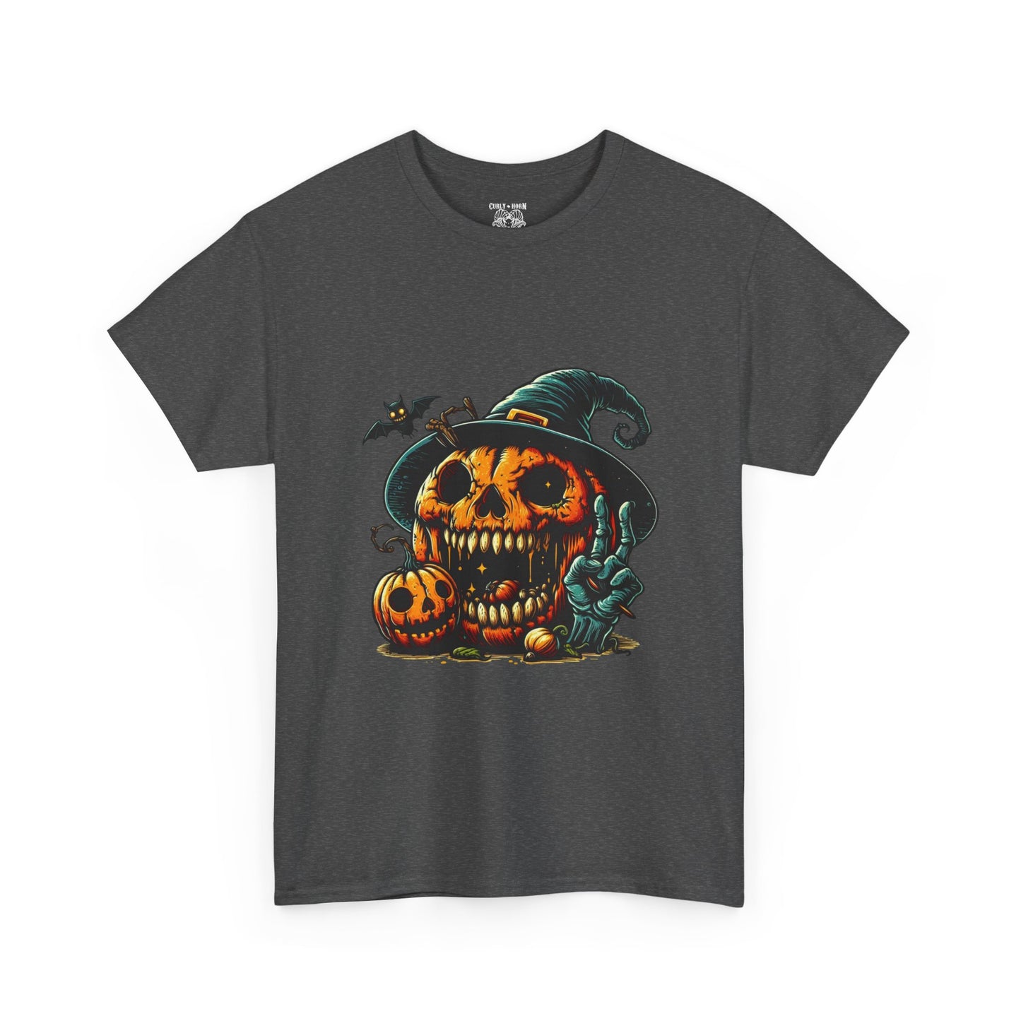 Halloween Skull Pumpkin Unisex Heavy Cotton Tee, Spooky Tee, Pumpkin T-Shirt, Halloween Costume Shirt, Fall Apparel, Gift for Halloween