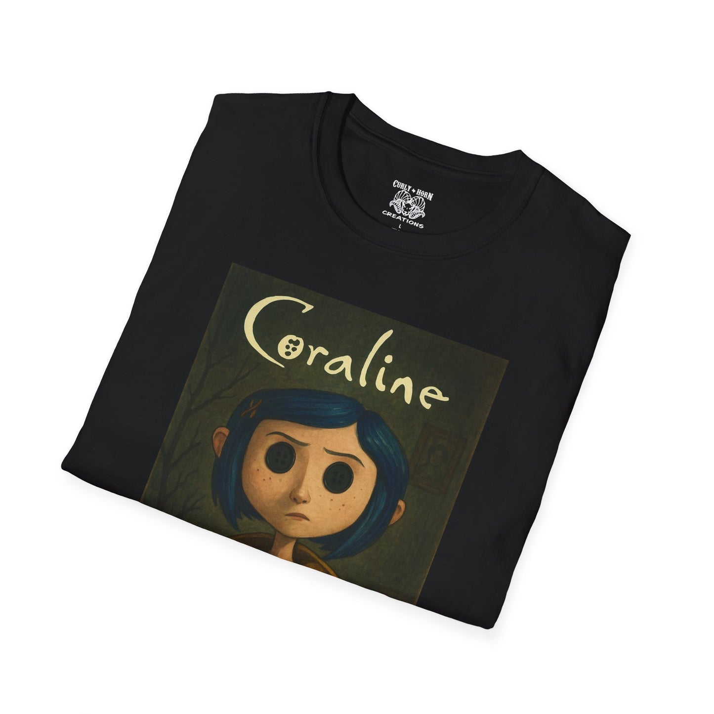 Coraline-Inspired Unisex Softstyle T-Shirt, Cute Graphic Tee, Movie Merch, Unique Gift, Retro Style, Horror Fans, Birthday Present