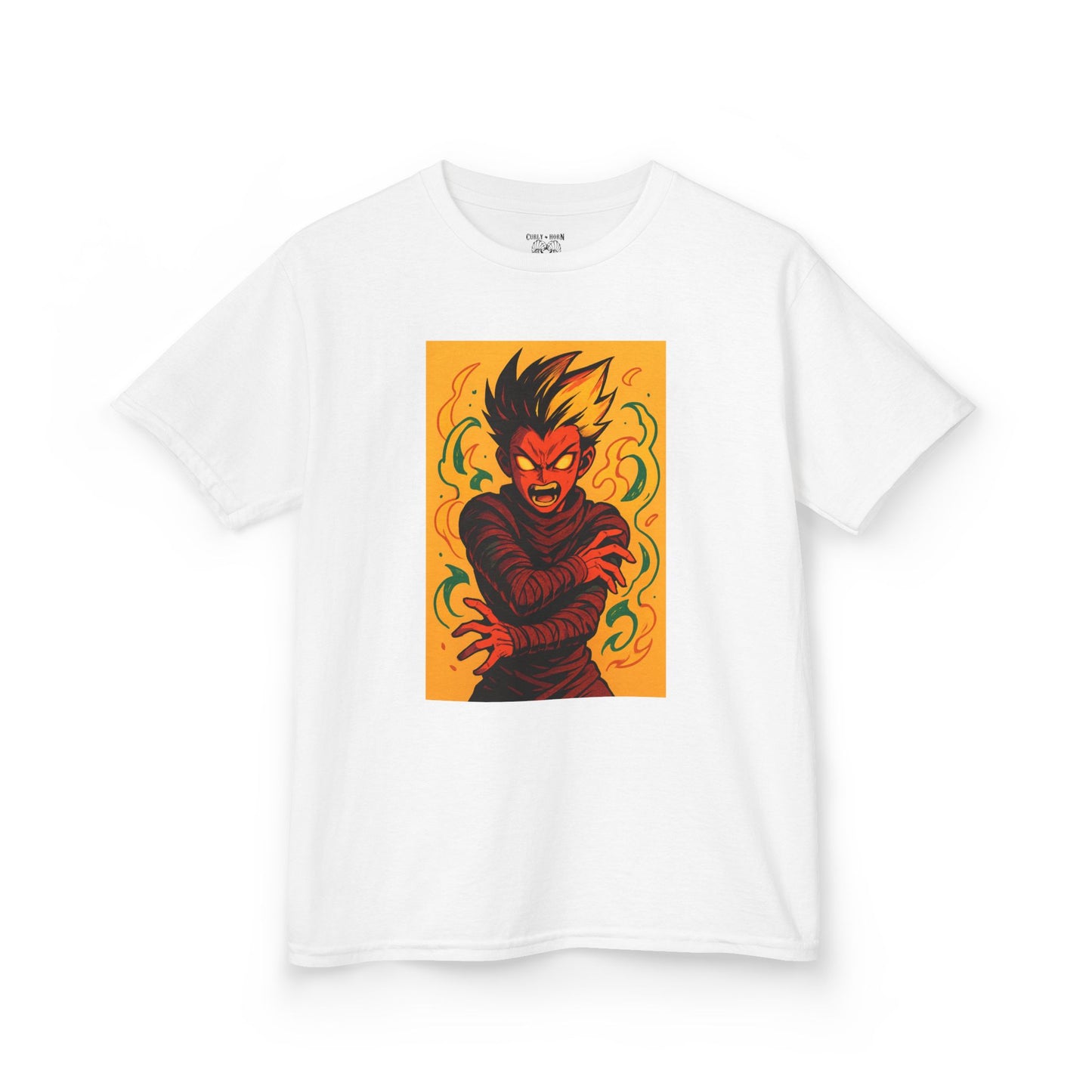 Kid's Graphic Tee with Fiery Monster Design, Perfect for Halloween, Birthday Gifts, Everyday Wear, Playdates, Anime Enthusiasts