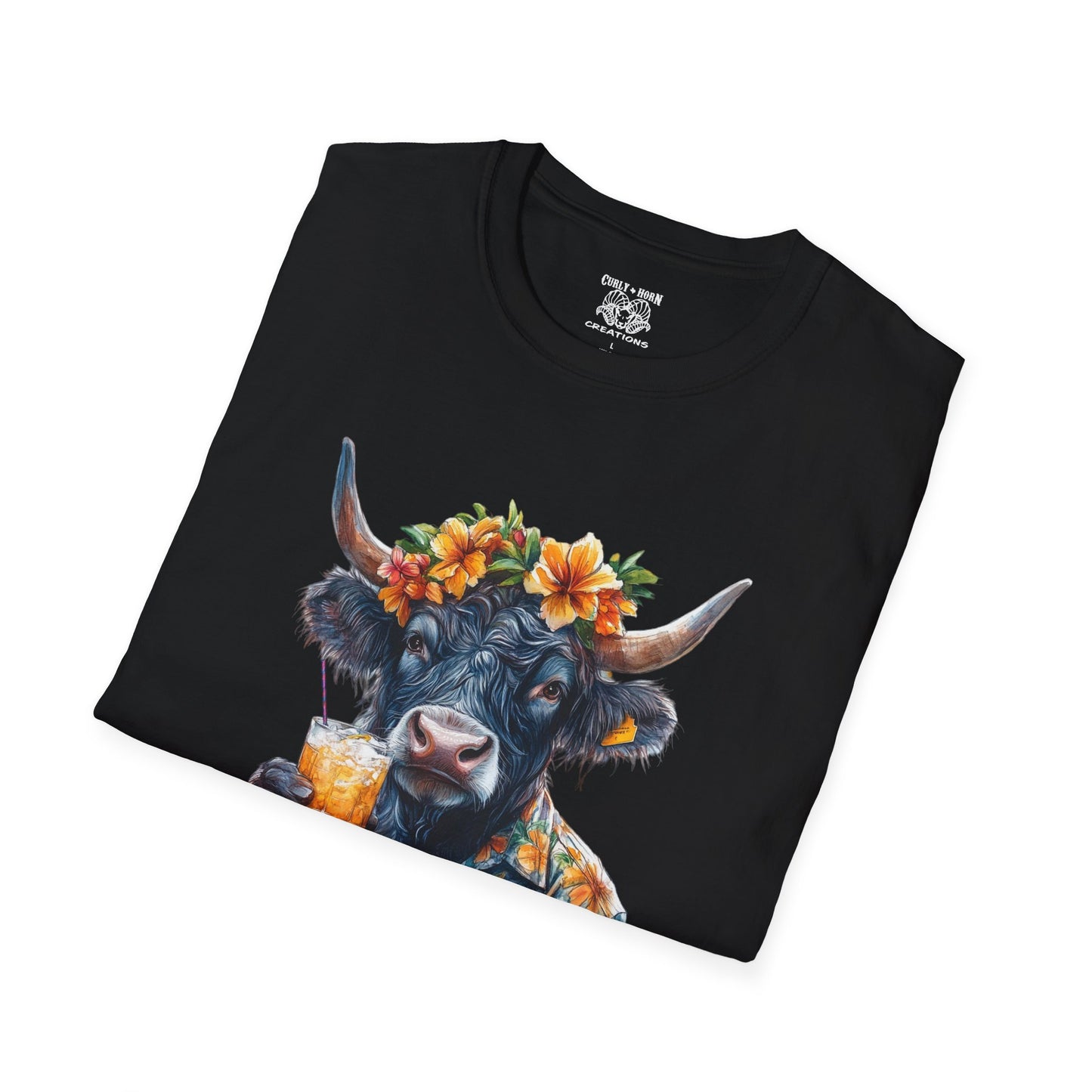 Tropical Cow T-Shirt, Summer Vibe Tee, Fun Graphic Shirt, Unisex Casual Wear, Perfect for Beach Parties, Gift for Cow Lovers