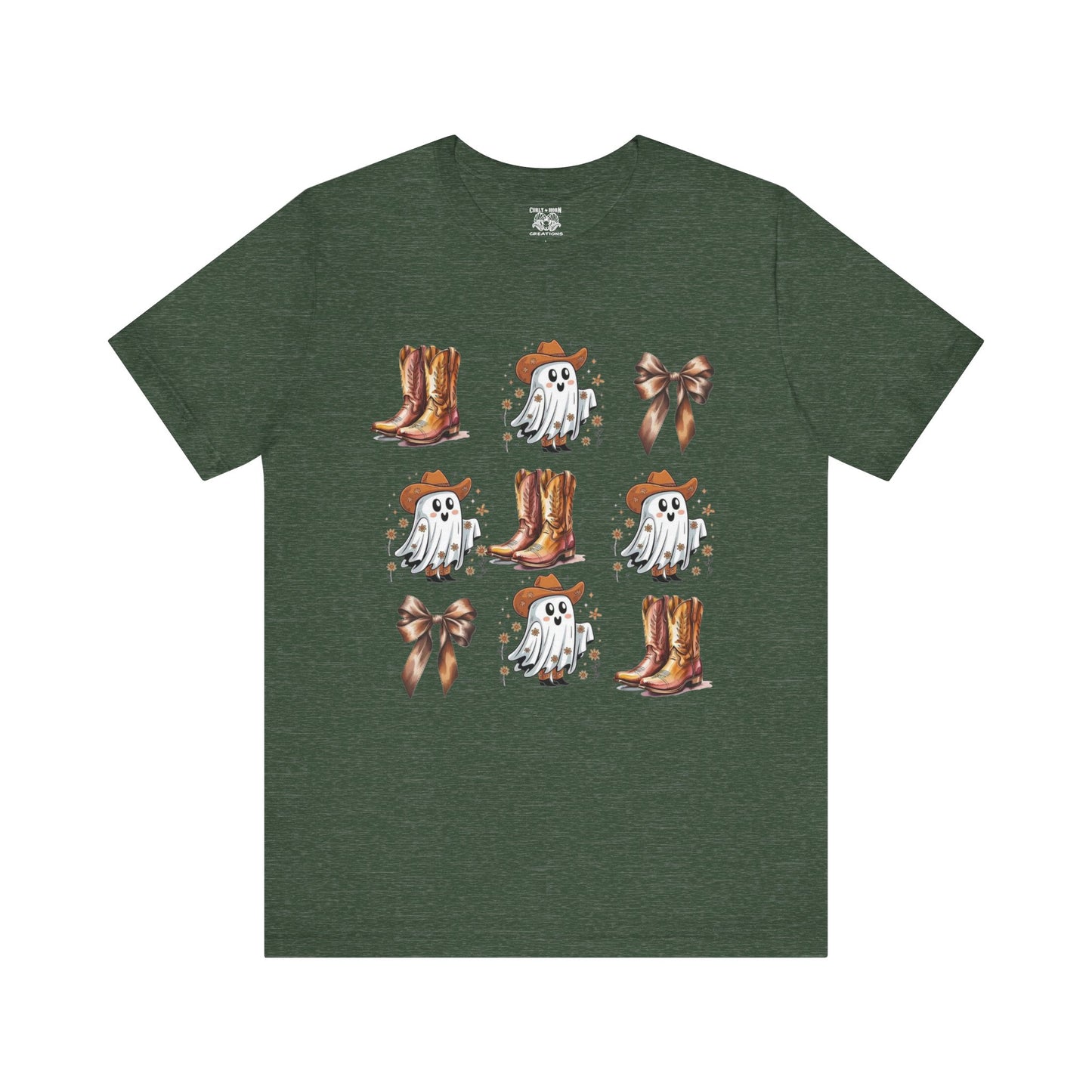 Ghostly Cowboy Tee, Fun Unisex Tee, Halloween Shirt, Country Style Tee, Ghosts and Boots Design, Casual Wear