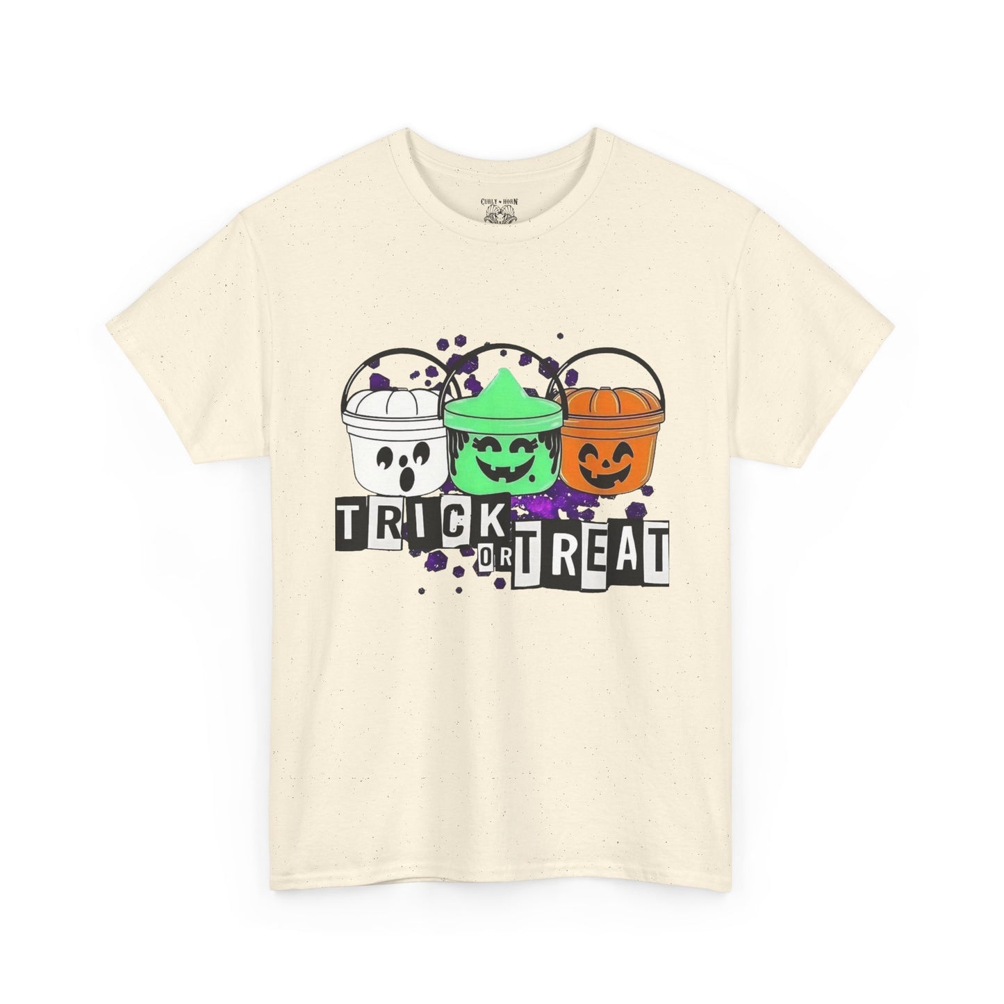 Halloween Bucket Unisex Heavy Cotton Tee, Trick or Treat Shirt, Spooky Vibes Apparel, Fall Festival T-shirt, Trick or Treat Costume Top