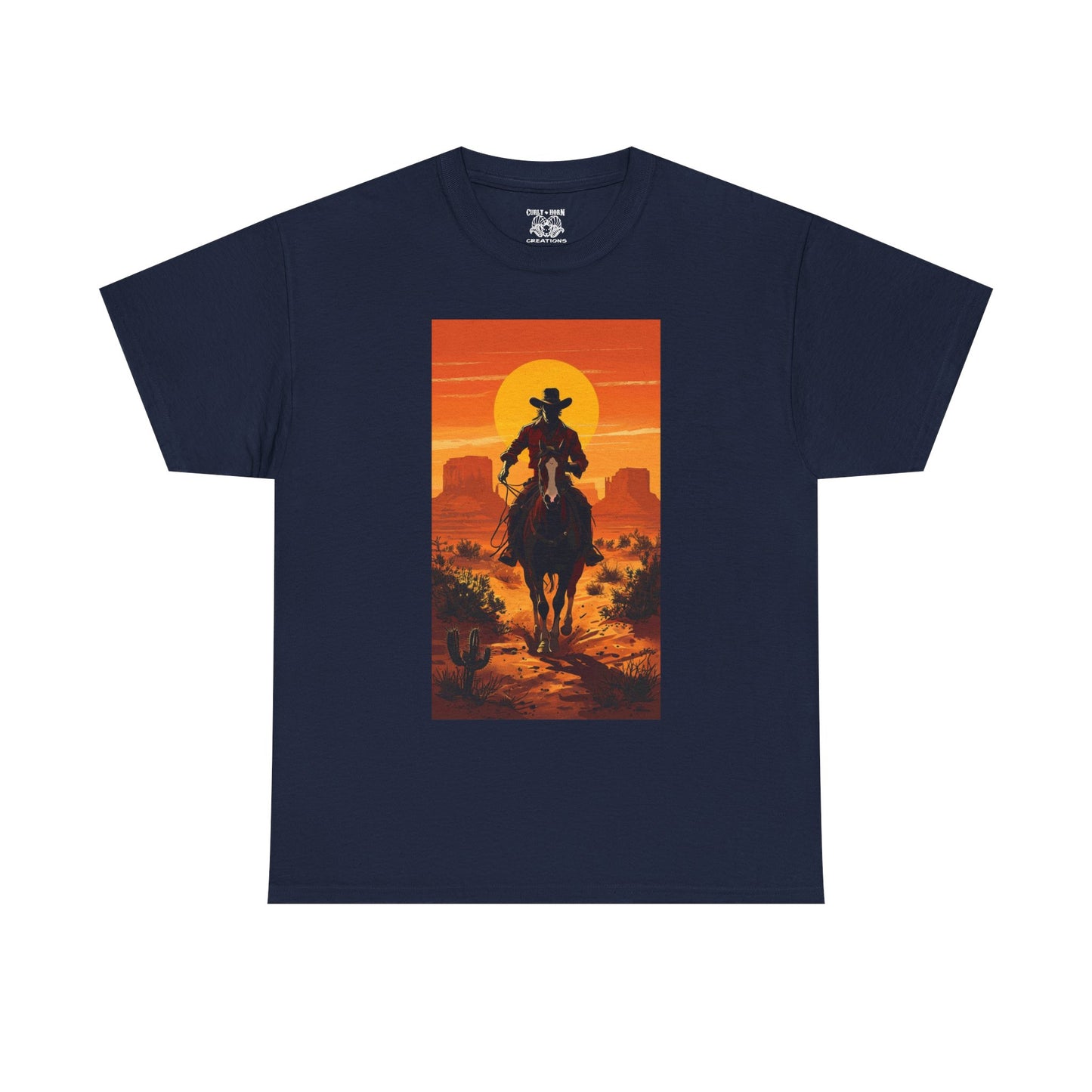 Western Sunset Unisex Heavy Cotton Tee, Cowboy Shirt, Country Music Tee, Gift for Him, Festival Wear, Casual Outfit