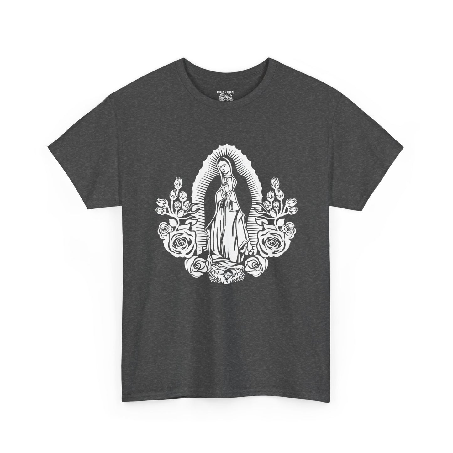 Religious Virgen De Guadalupe Tee, Unisex Heavy Cotton Tee, Vintage Spiritual Shirt, Casual Faith Apparel, Everyday Wear