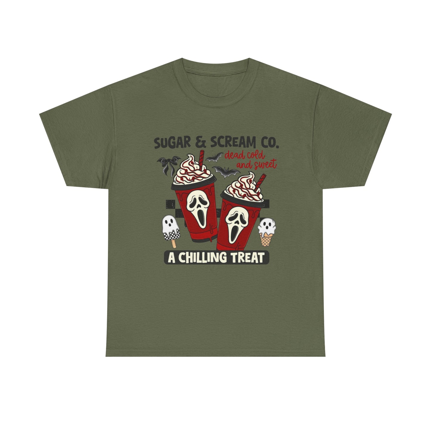 Sugar & Scream Co. Unisex Tee - A Chilling Treat, Halloween T-Shirt, Cute Cafe Shirt, Ghostly Graphic Tee, Sweet Treats Apparel