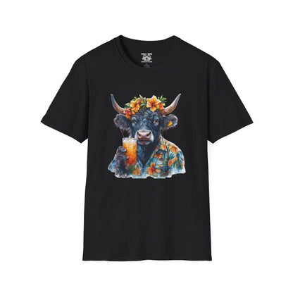 Tropical Cow T-Shirt, Summer Vibe Tee, Fun Graphic Shirt, Unisex Casual Wear, Perfect for Beach Parties, Gift for Cow Lovers
