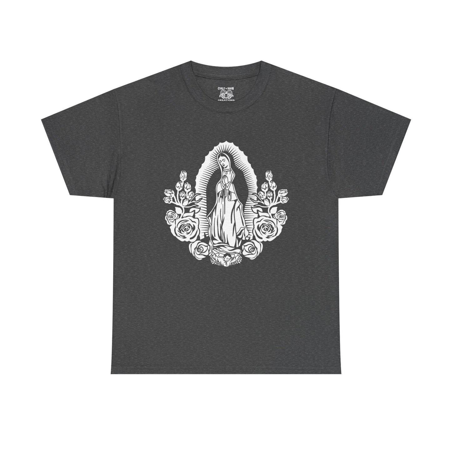 Religious Virgen De Guadalupe Tee, Unisex Heavy Cotton Tee, Vintage Spiritual Shirt, Casual Faith Apparel, Everyday Wear