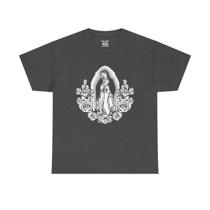 Religious Virgen De Guadalupe Tee, Unisex Heavy Cotton Tee, Vintage Spiritual Shirt, Casual Faith Apparel, Everyday Wear