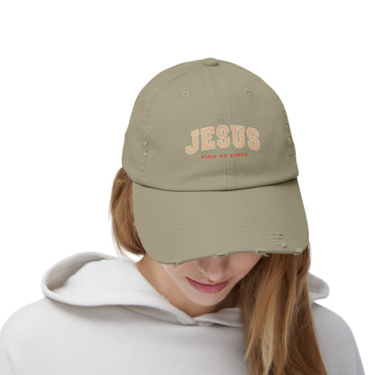 Unisex Distressed Cap - Jesus King of Kings Hat, Vintage Christian Hat, Casual Faith Cap, Inspirational Gift, Everyday Wear