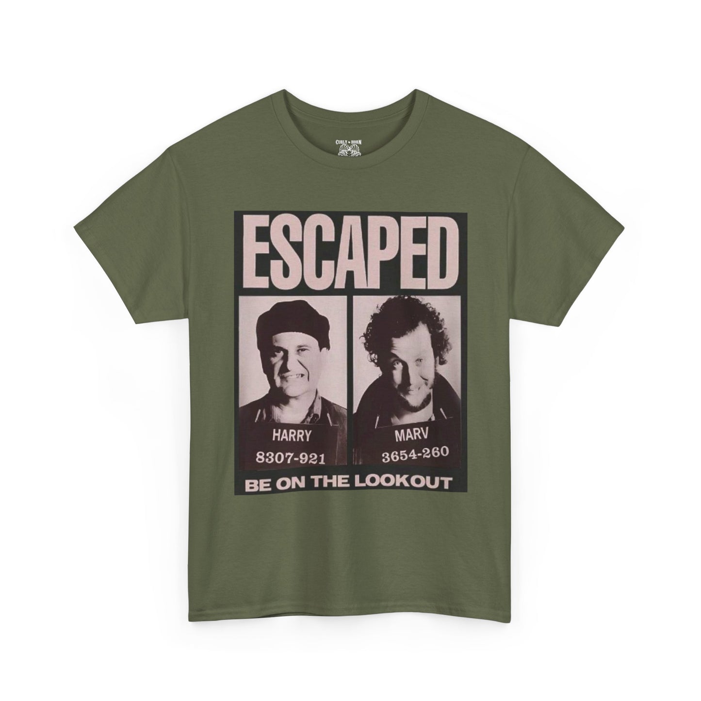Escaped Mugshot Home Alone Unisex Heavy Cotton Tee | Fun Gift for Fans, Casual Wear, Novelty Tee, Humor Shirt, Movie Lovers